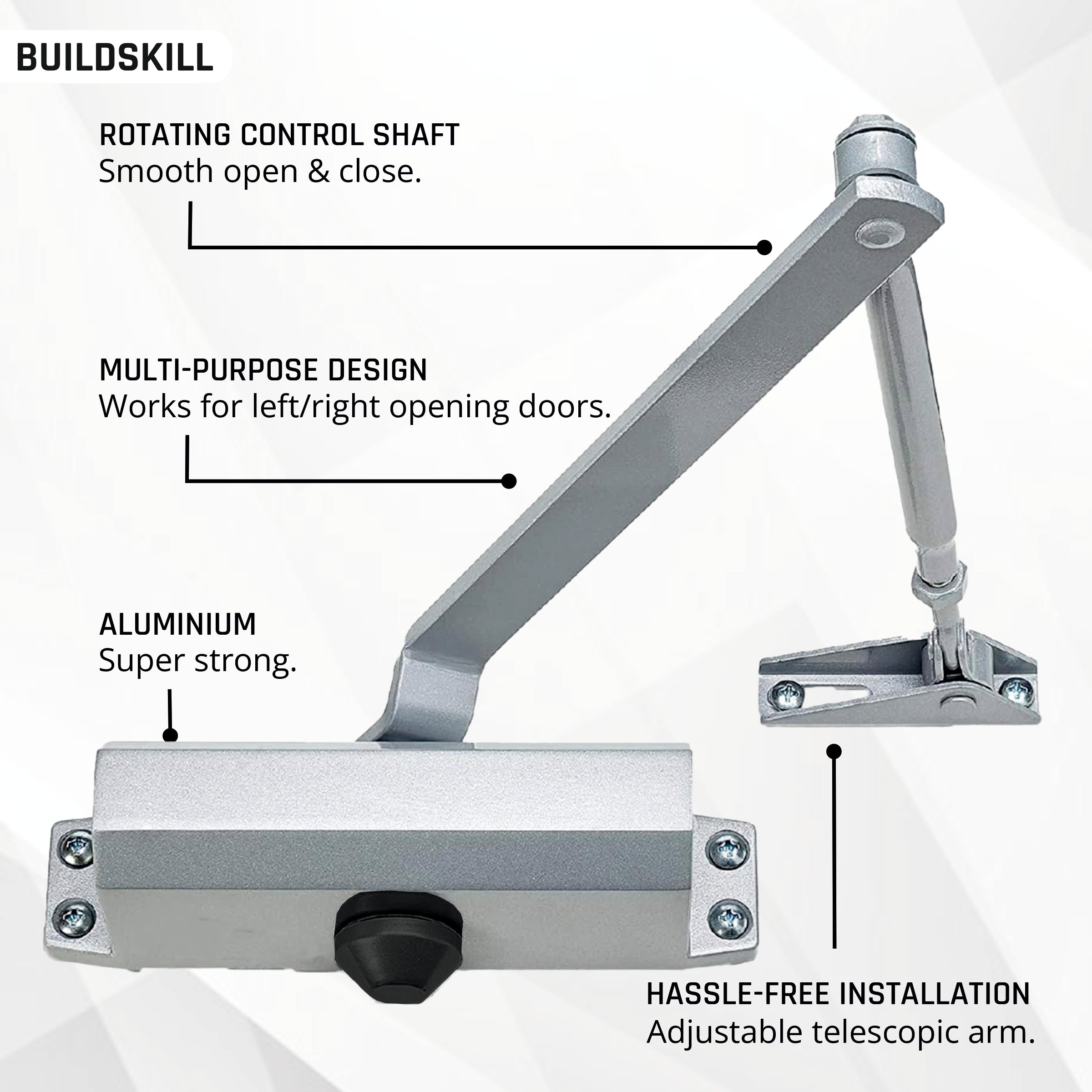 Buildskill Hydraulic Door Closer – Scissors Arm, 65kg Capacity