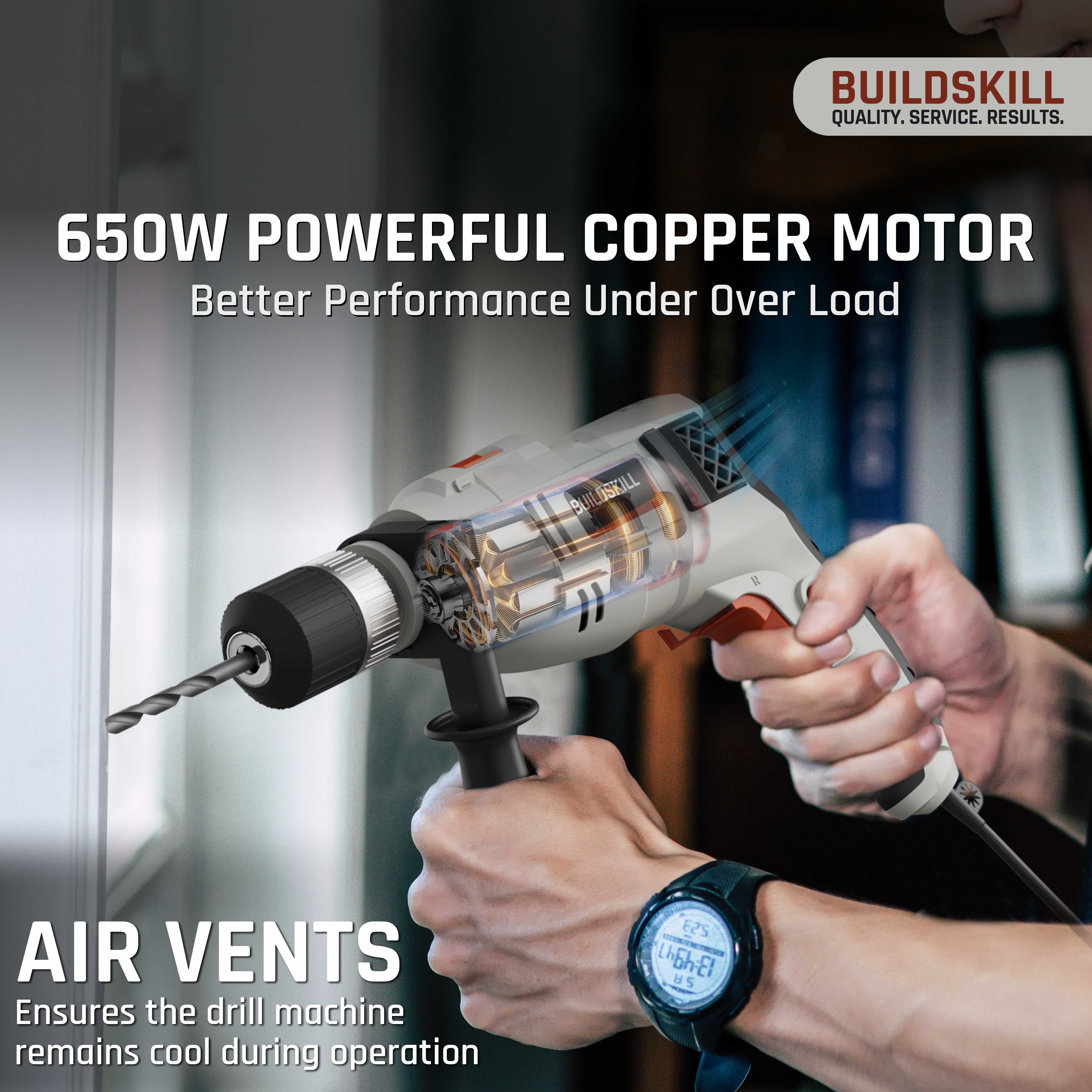 BUILDSKILL 400W drilling machine for home use | 10mm keyless chuck | copper motor with 2800 RPM variable speed | forward & reverse | drill machine for wall drilling, screwdriving & impact drilling