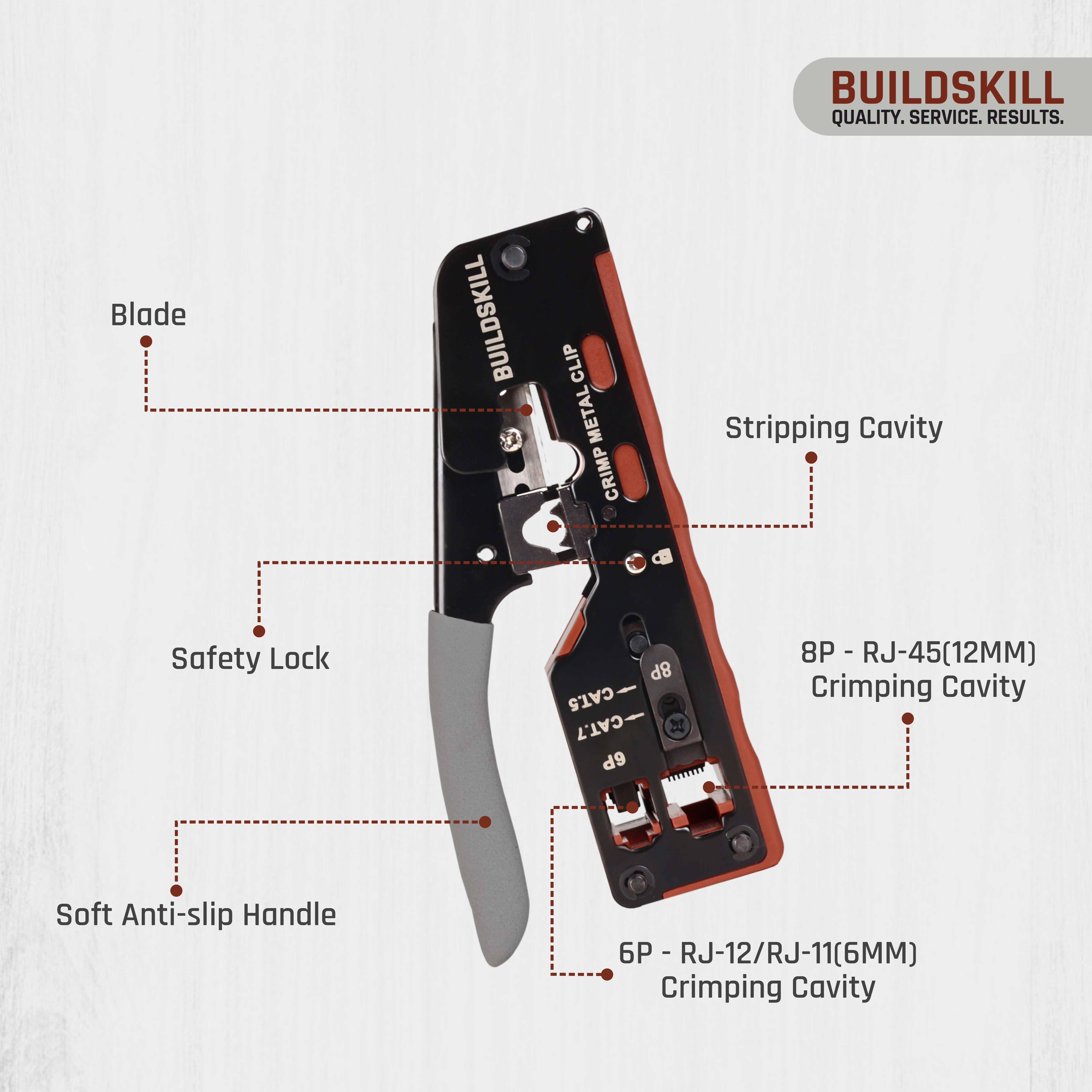 Buildskill 3-in-1 network crimping tool, wire stripper and cutter