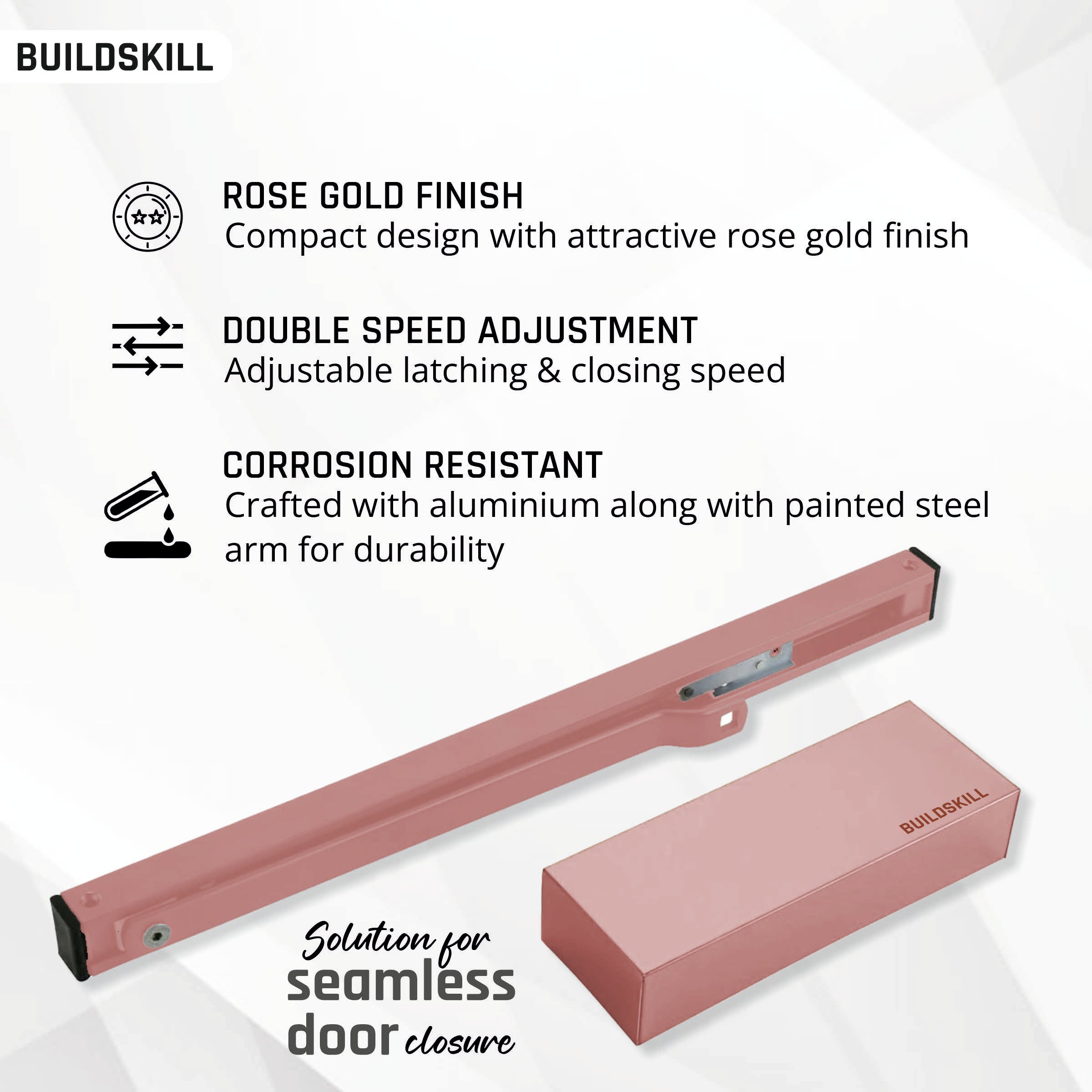 Buildskill Square Door Closer with Cover - Load Capacity 85kg