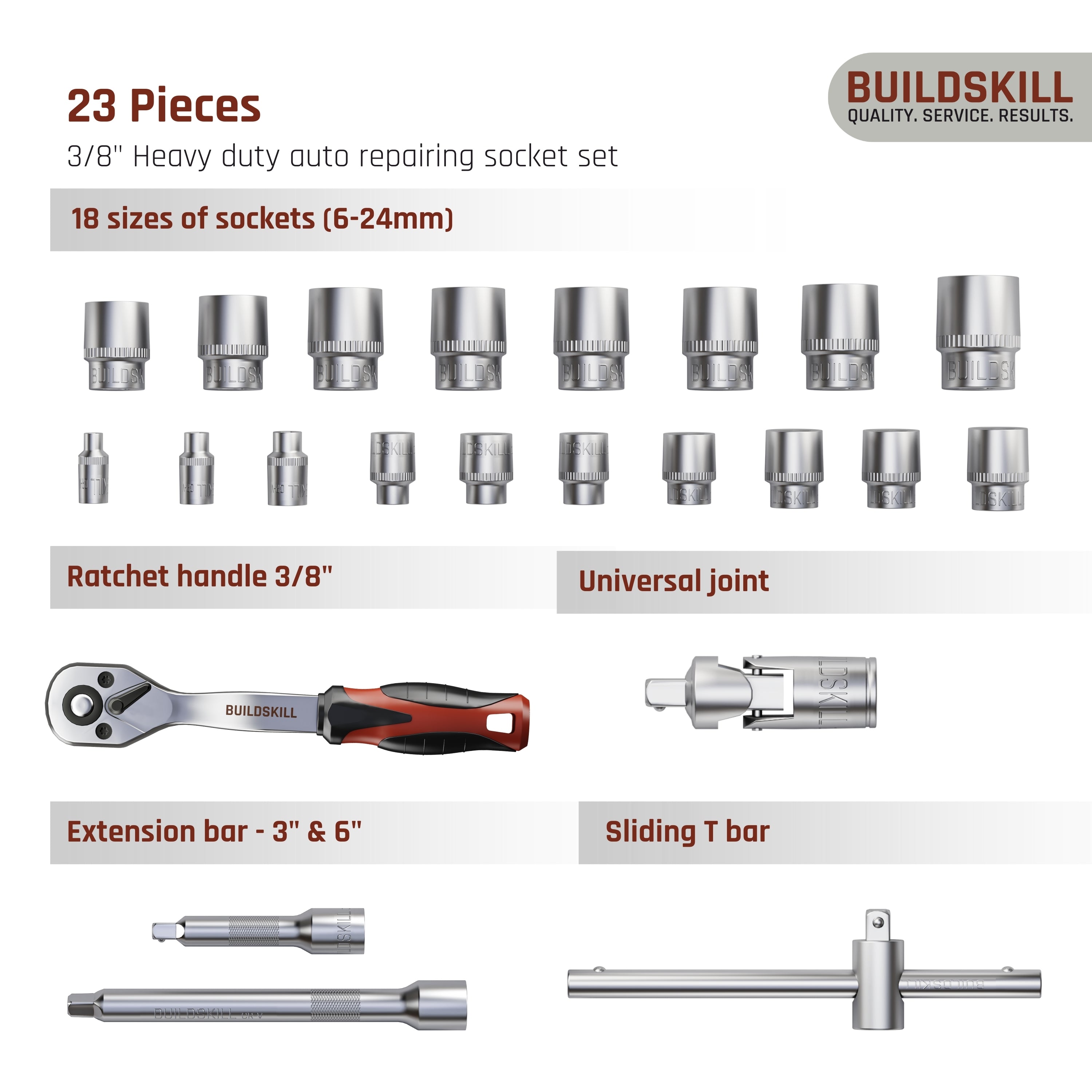 Buildskill 23 Pcs Socket Set 3/8" (6-24)