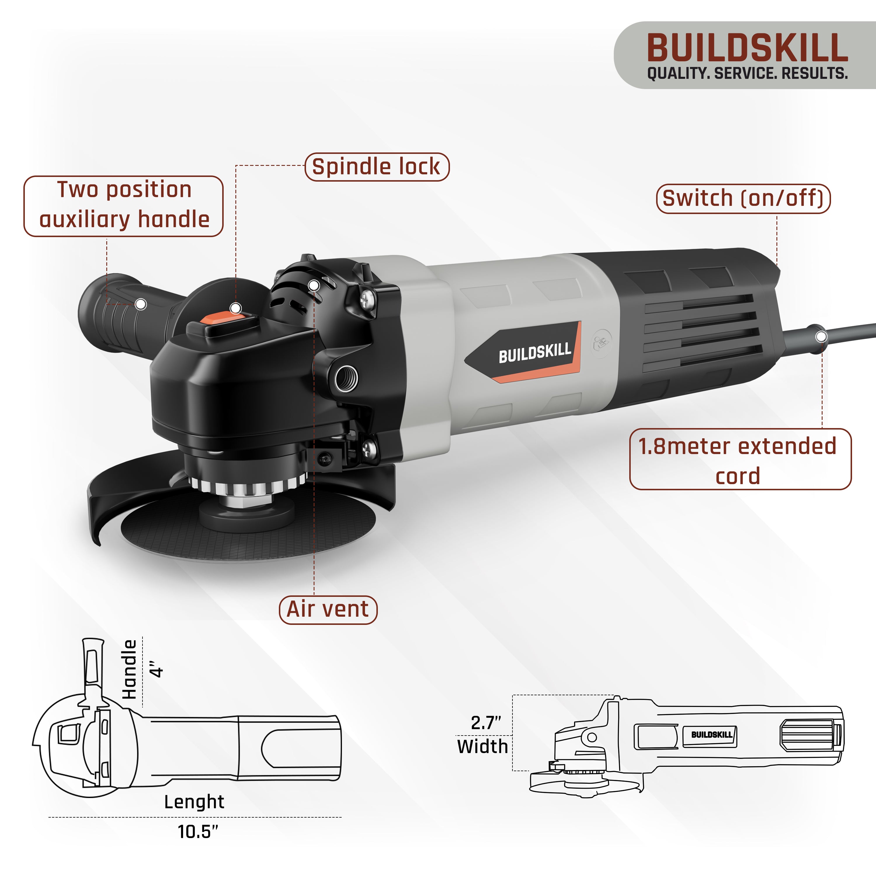 Buildskill 850W Angle Grinder With 11000 RPM (100mm)