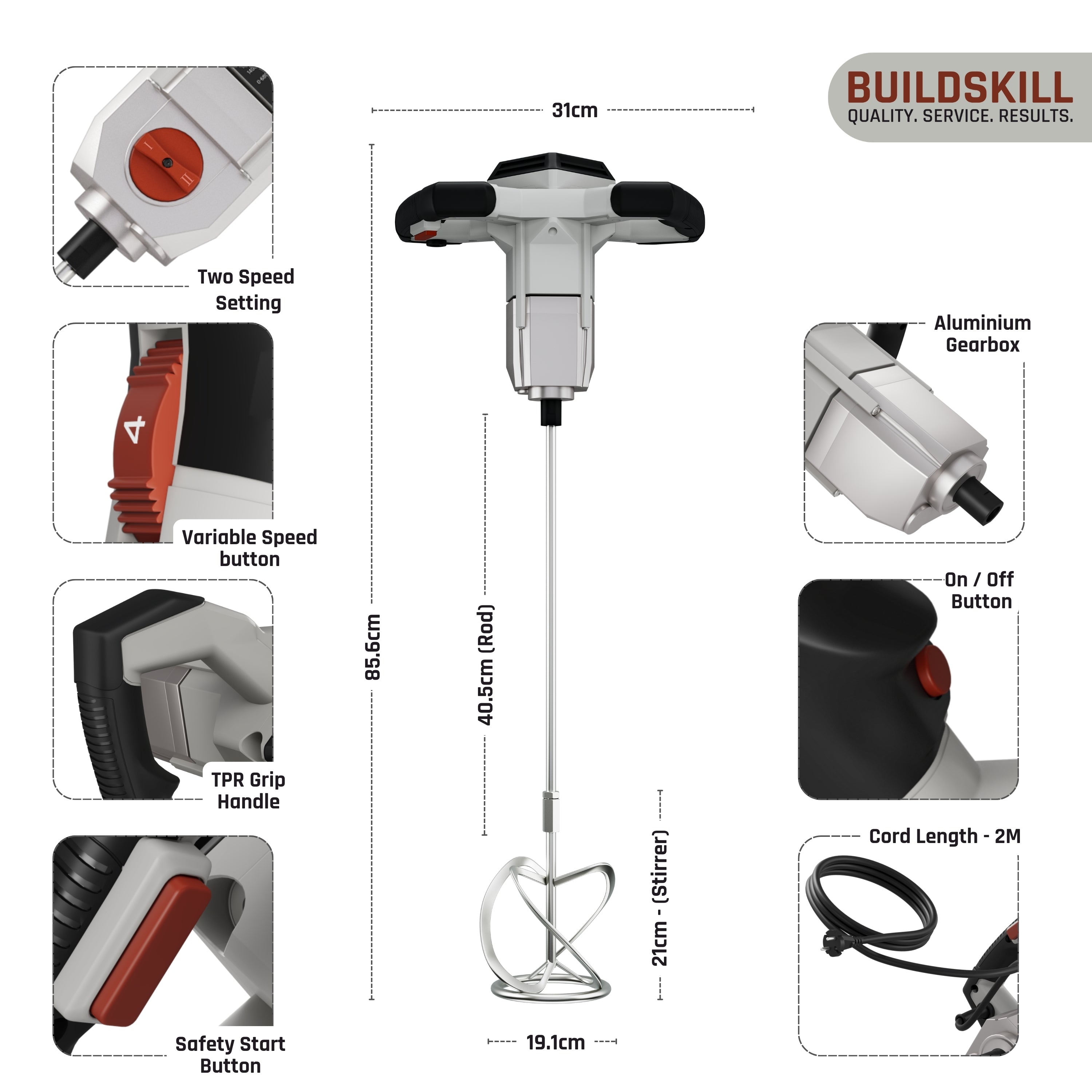 Buildskill 1400W Concrete Mixer – Dual Speed Function