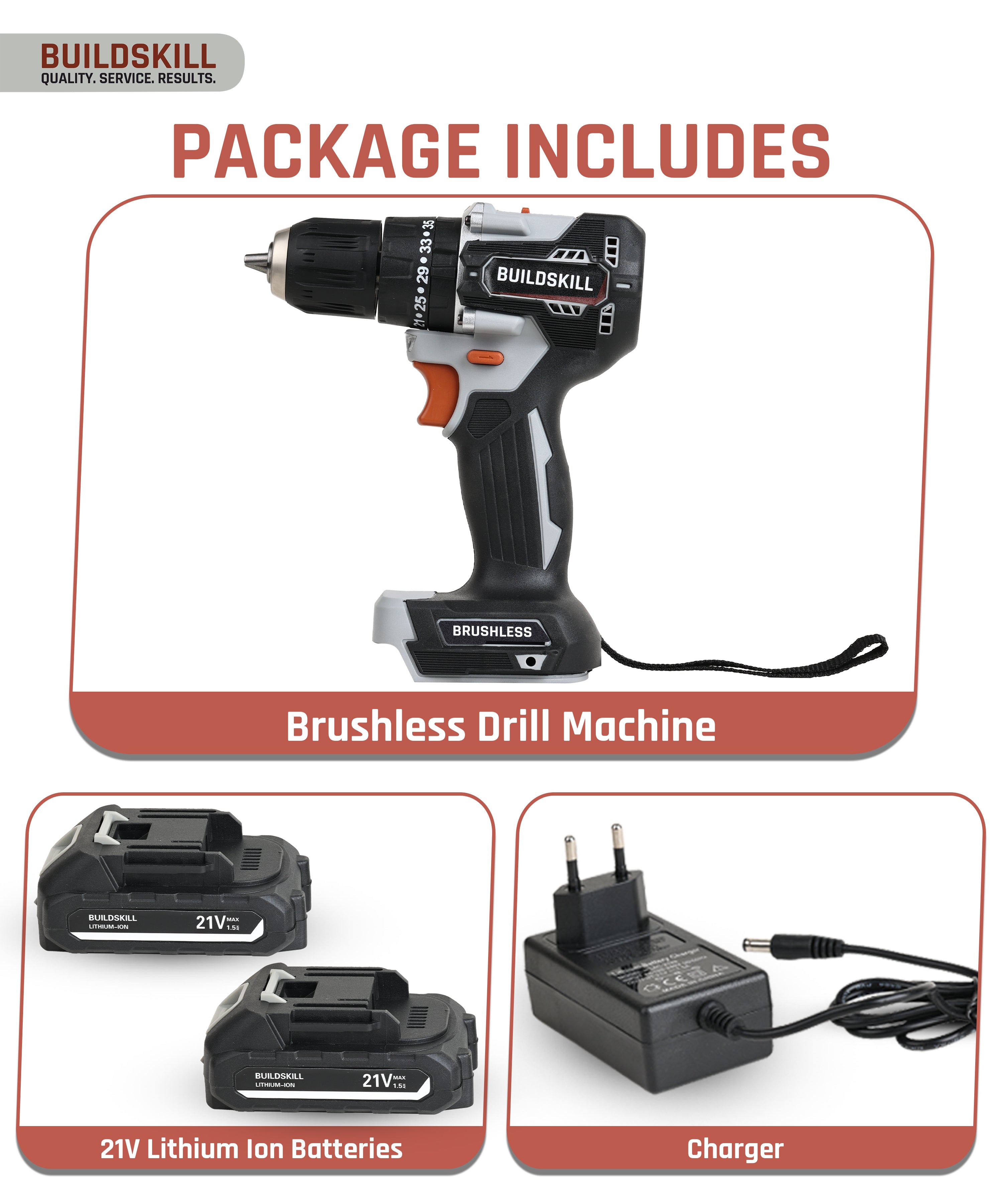 Buildskill 21V Brushless Cordless Impact Drill Machine With BMC Kit