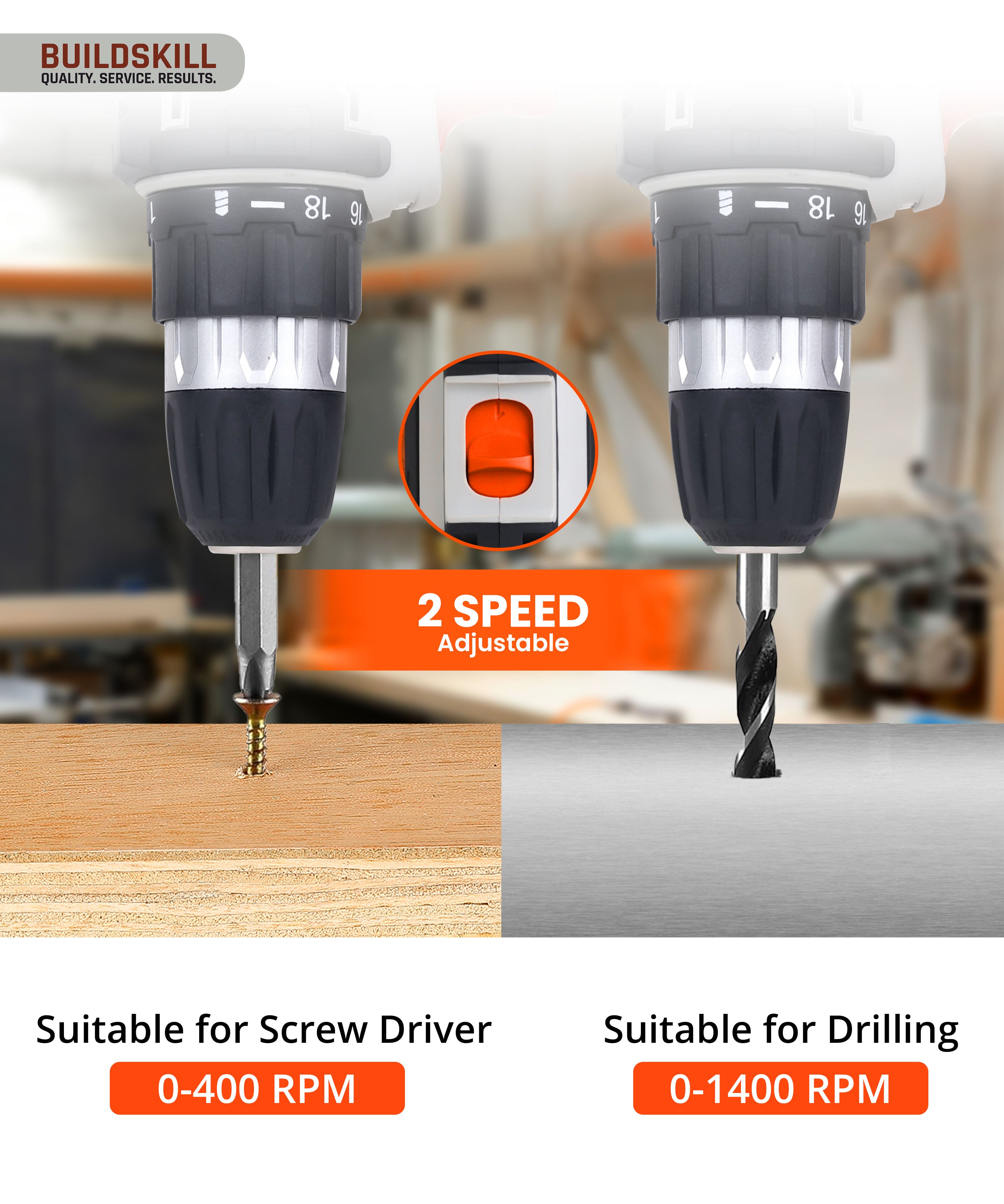 Buildskill 12V Cordless Drill Machine (2 x 1.5Ah Batteries)