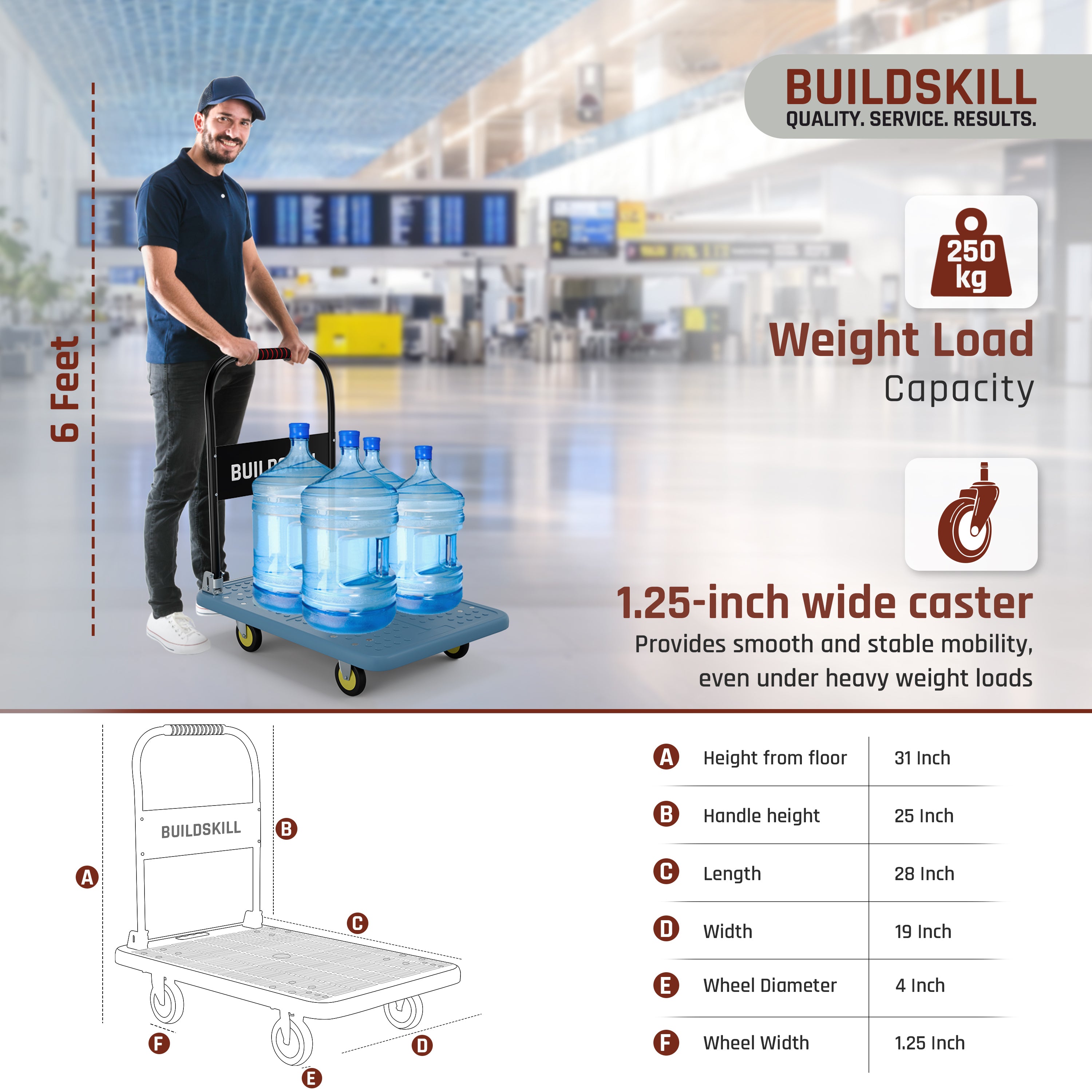 Buildskill Foldable Platform Trolley With 250 kg load Capacity (50X79)