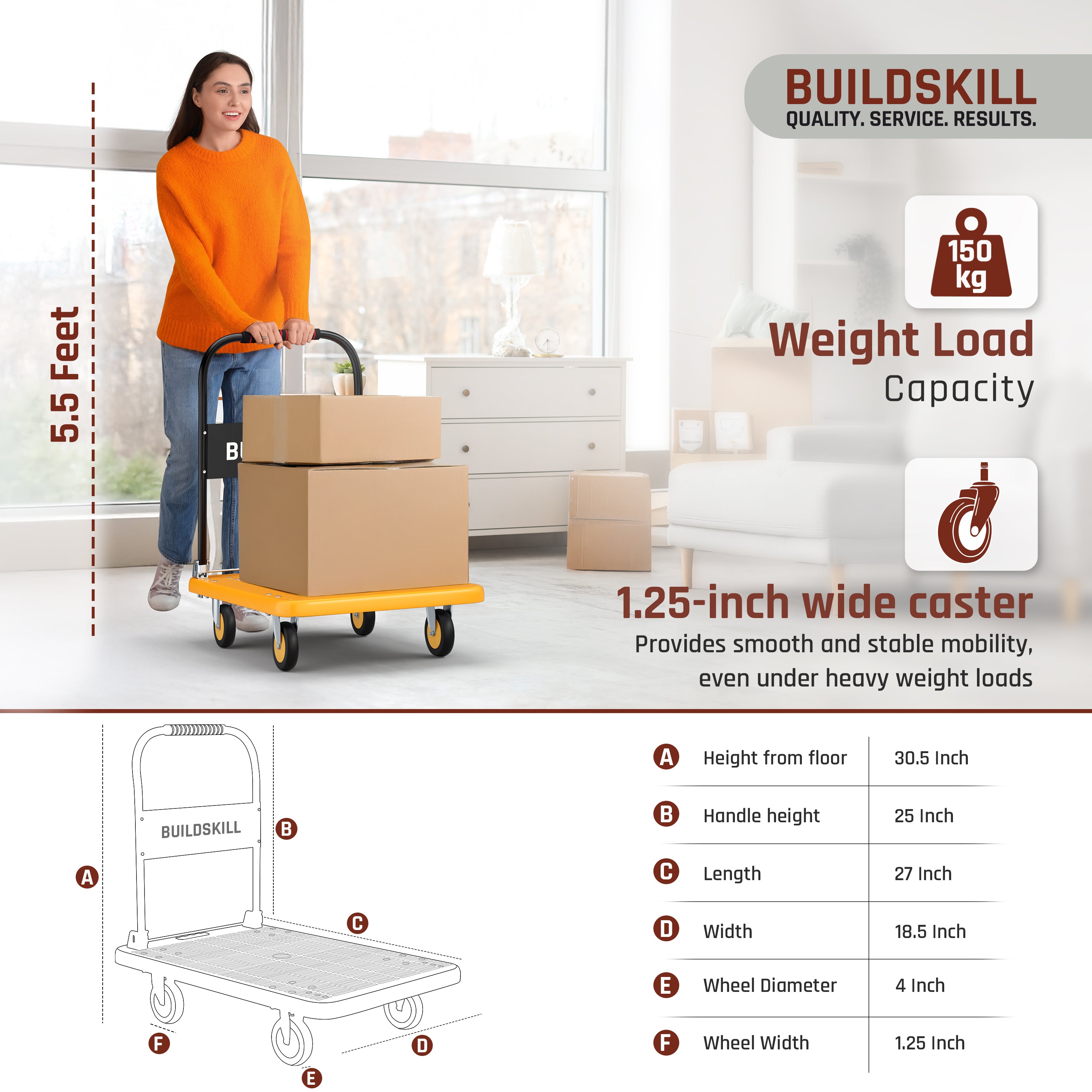 Buildskill Foldable Platform Trolley 150 KG Load Capacity ( 50X79 )