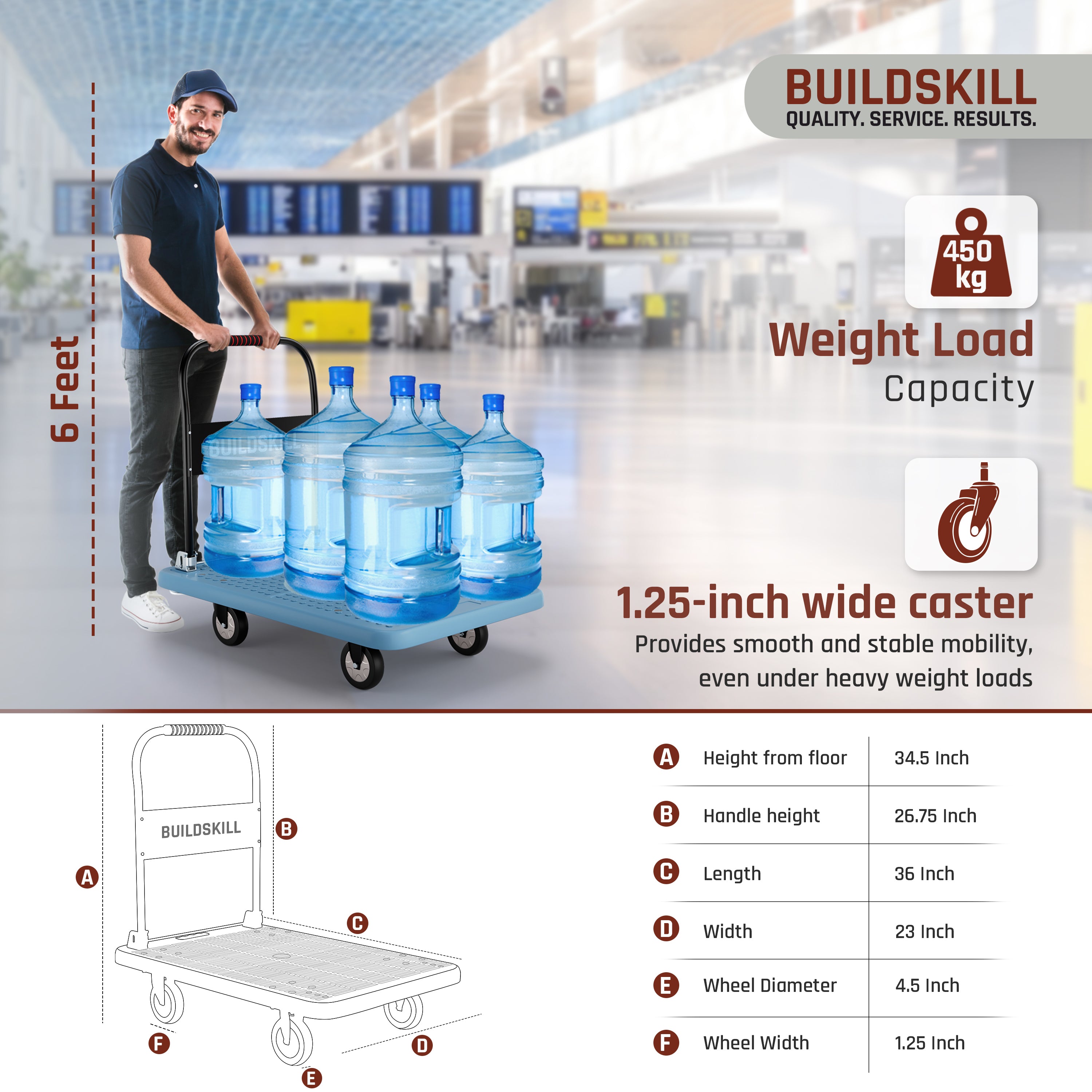 Buildskill Foldable Platform Trolley 450 KG Load Capacity (60X90)