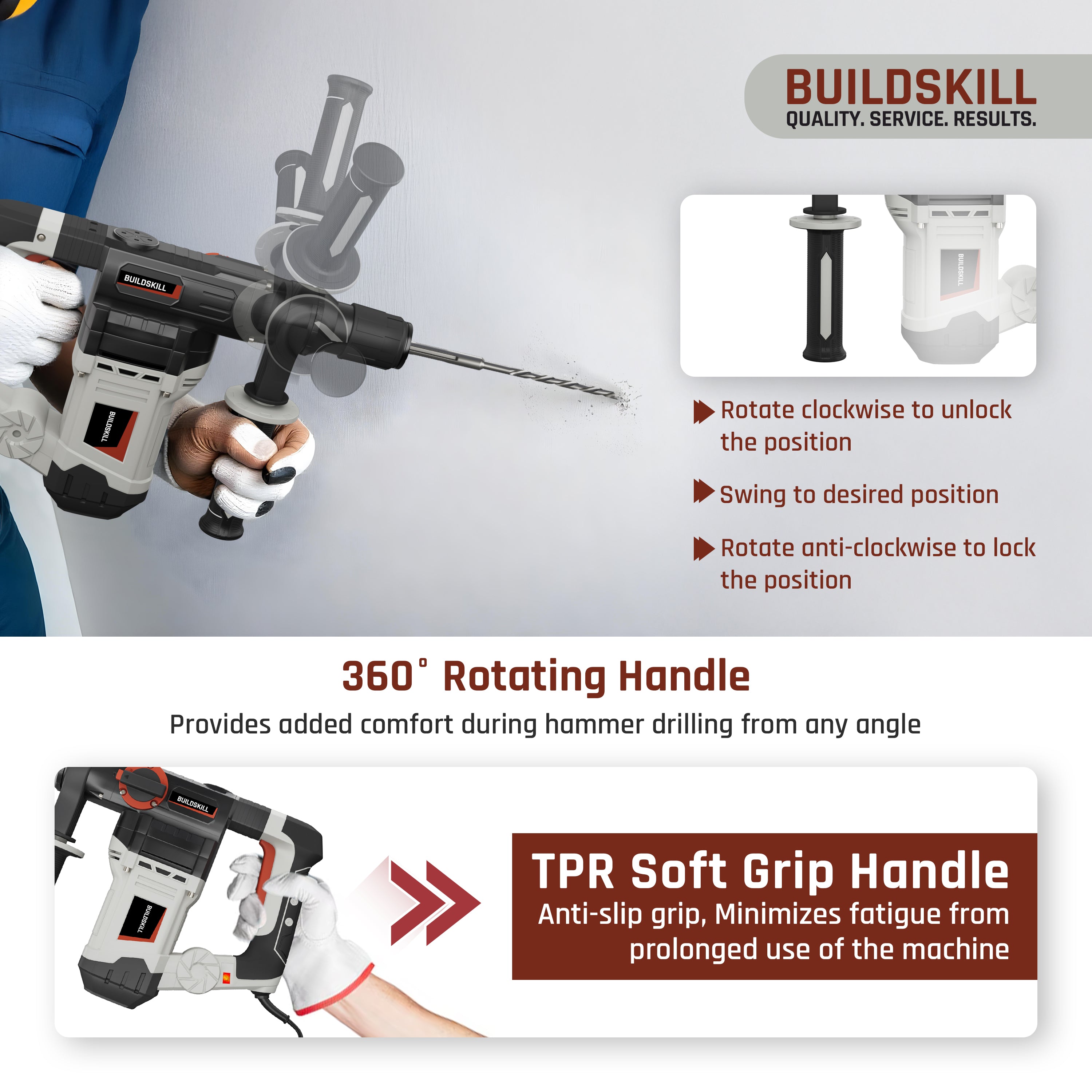 Buildskill Rotary Hammer – 26MM, 1020W for Powerful Drilling and Demolition