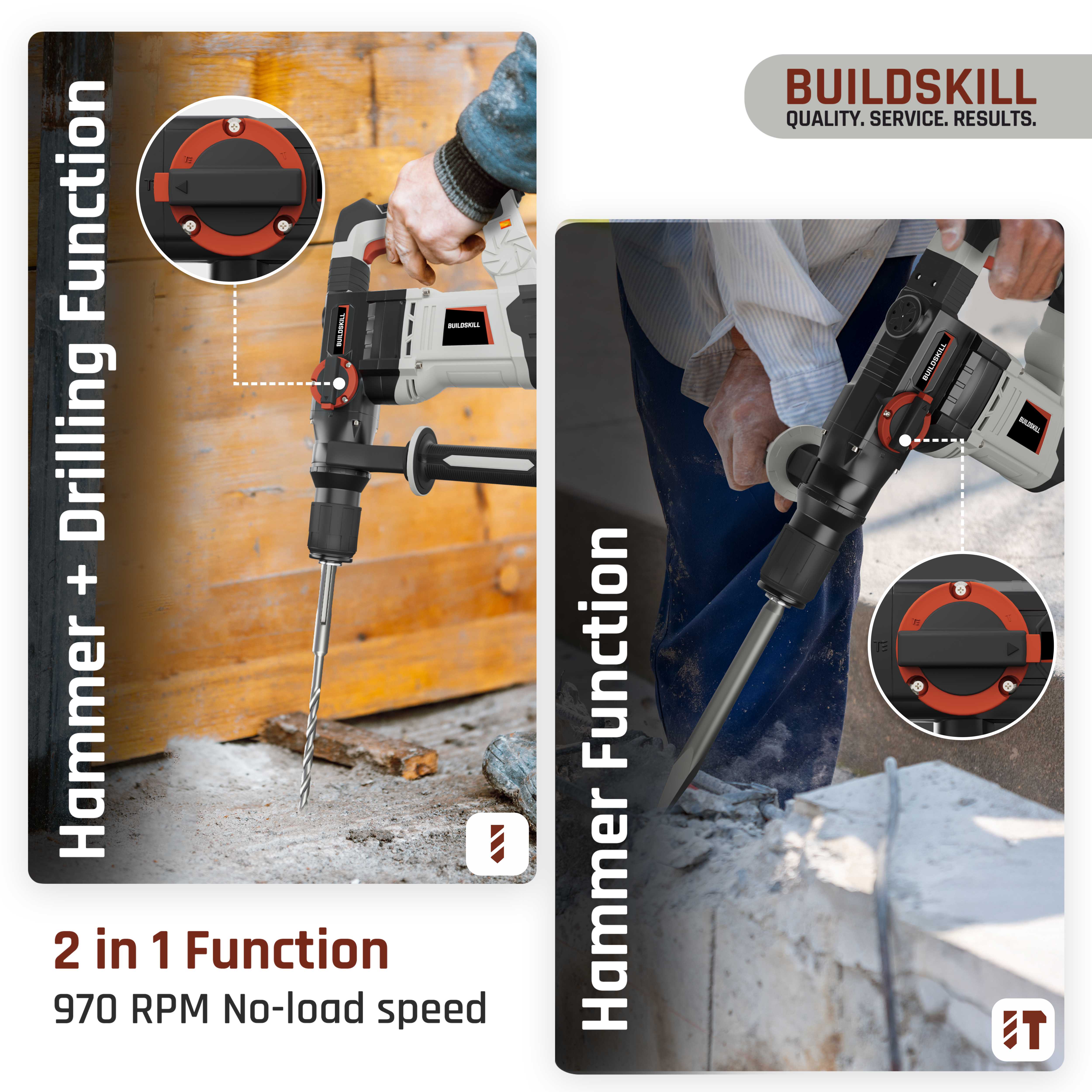 Buildskill Rotary Hammer – 26MM, 1020W for Powerful Drilling and Demolition