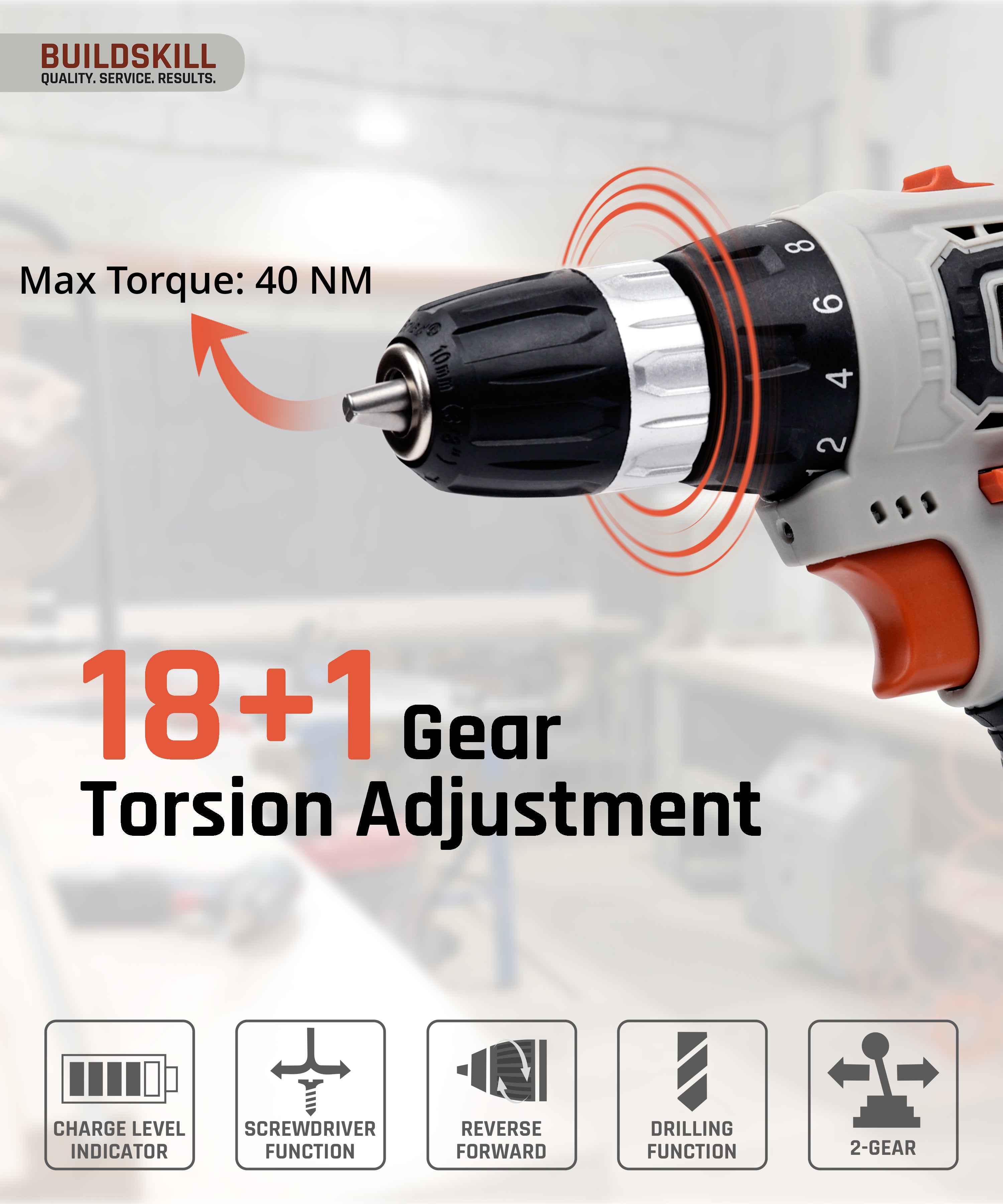 Buildskill 21V Cordless Drill Machine With BMC Kit (2X1.5B)