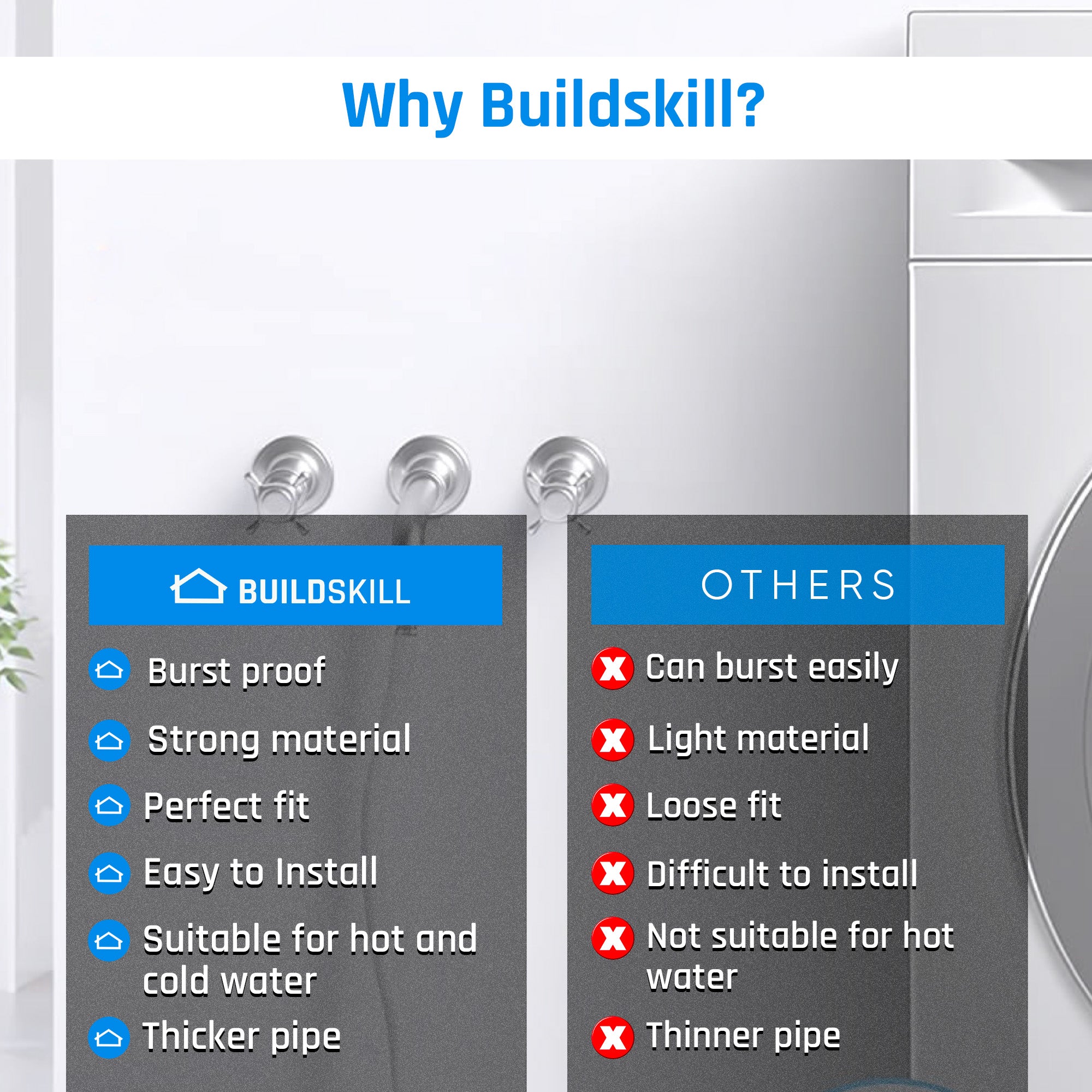 Buildskill Fully Automatic Washing Machine Inlet Pipe – Durable and Flexible