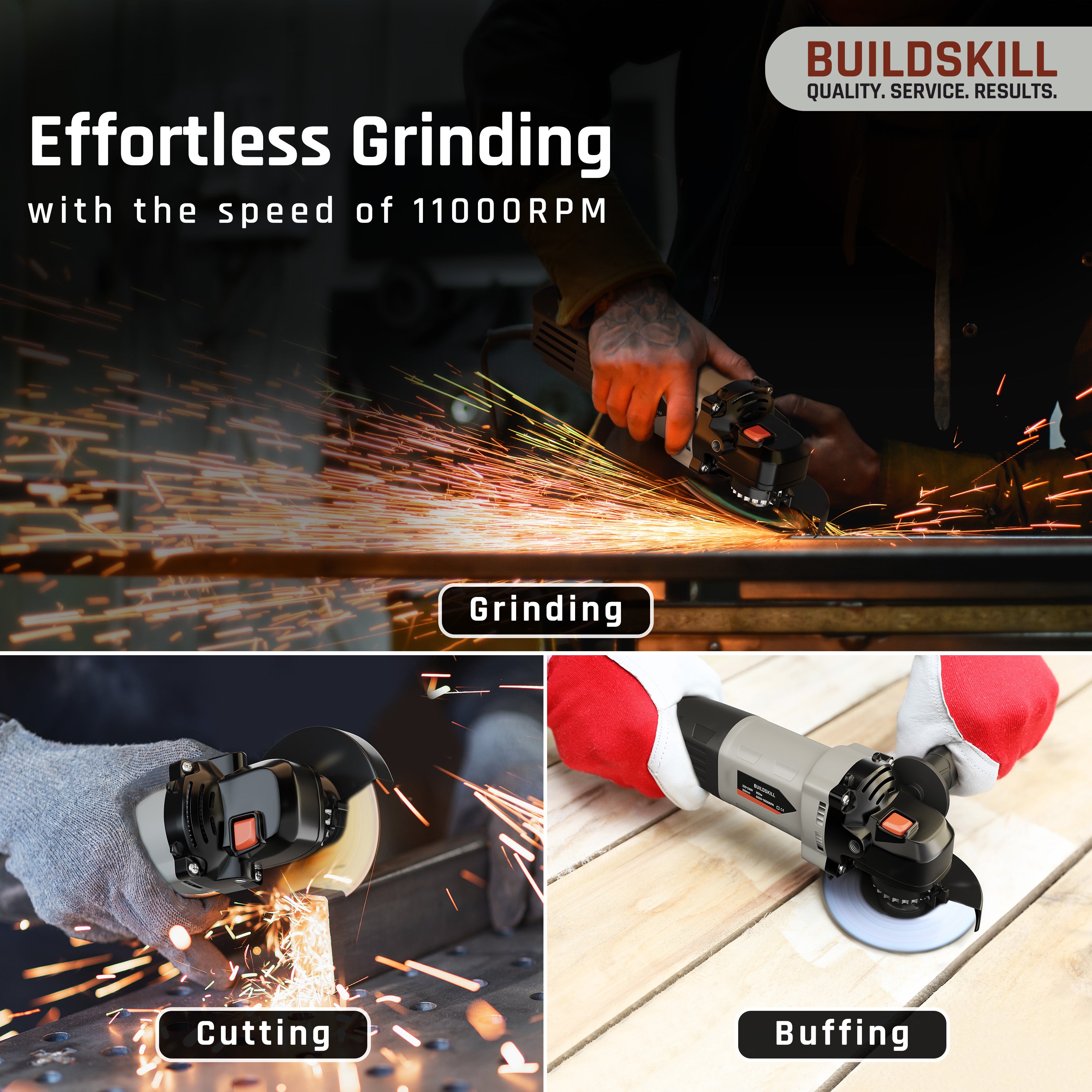 Buildskill 850W Angle Grinder With 11000 RPM (100mm)
