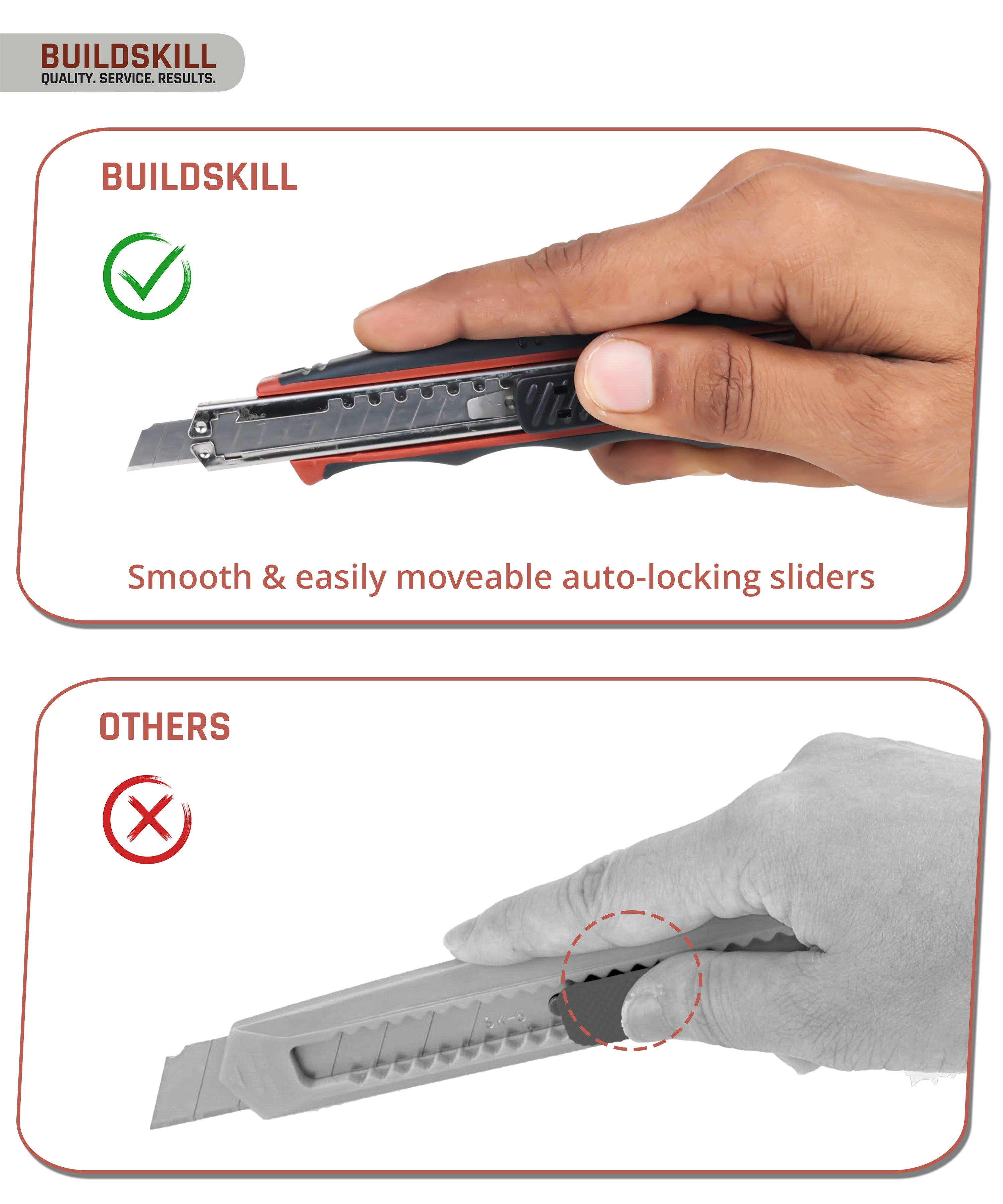 BUILDSKILL Utility Knife 9MM (1 Knife + 2 Blades) with 10 pcs Extra Blades