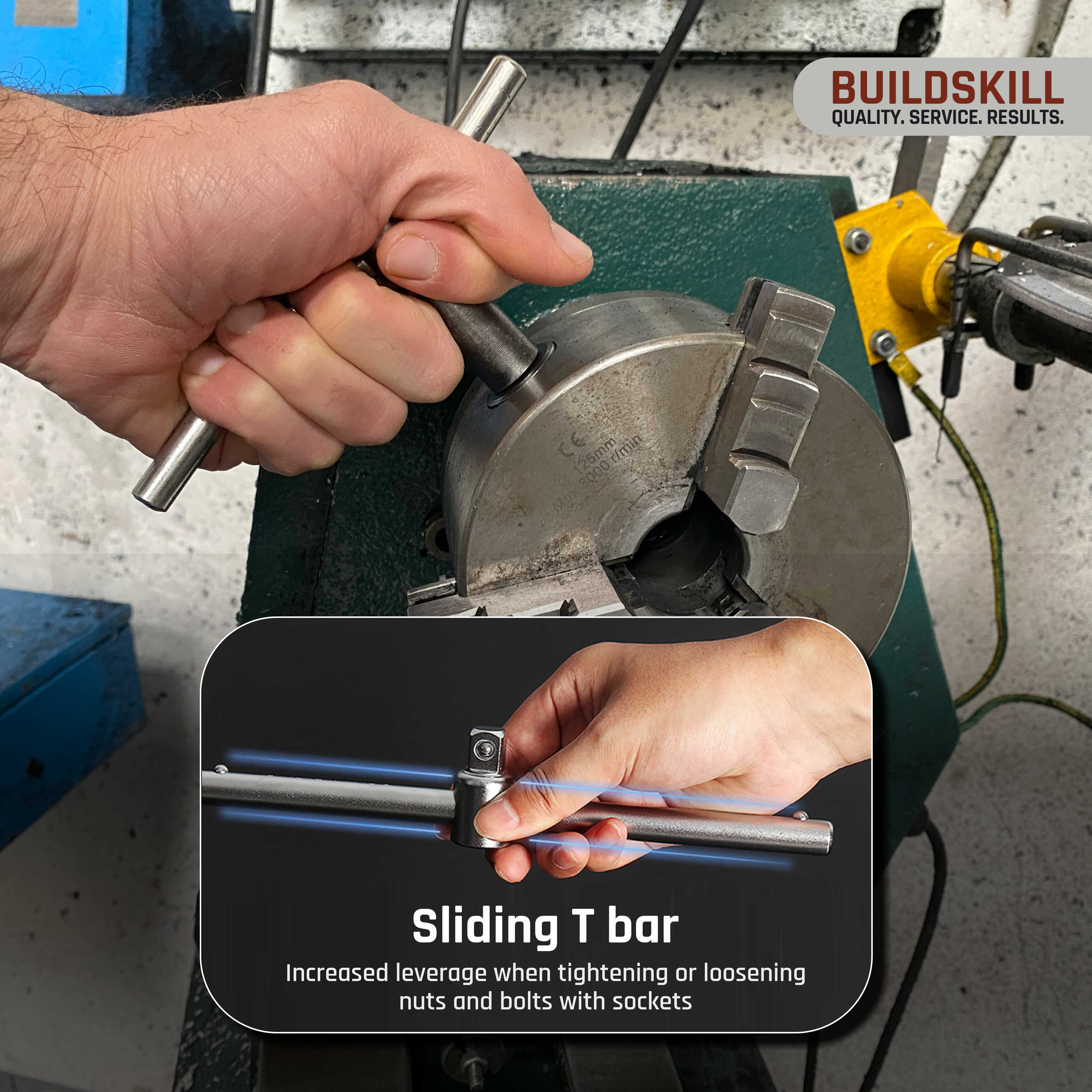 BUILDSKILL 3/8 inch socket set | 23 piece - heavy duty CR-V material | 3" & 6" extension bar | quick release reversible ratchet | TPR anti-slip grip | socket wrench set for car & bicycle repairing