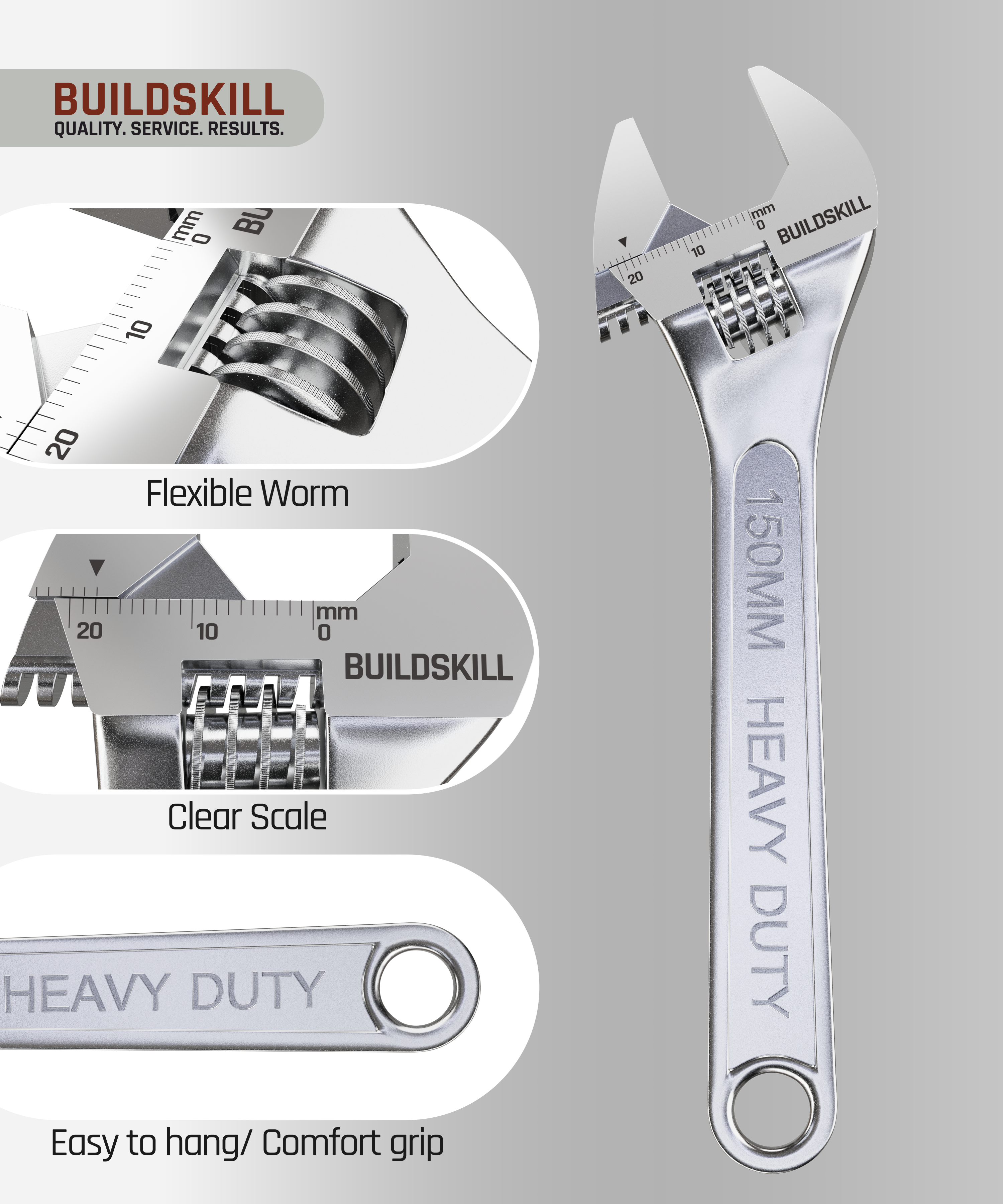 Buildskill 6 Inches Adjustable Wrench (Chrome Finish)