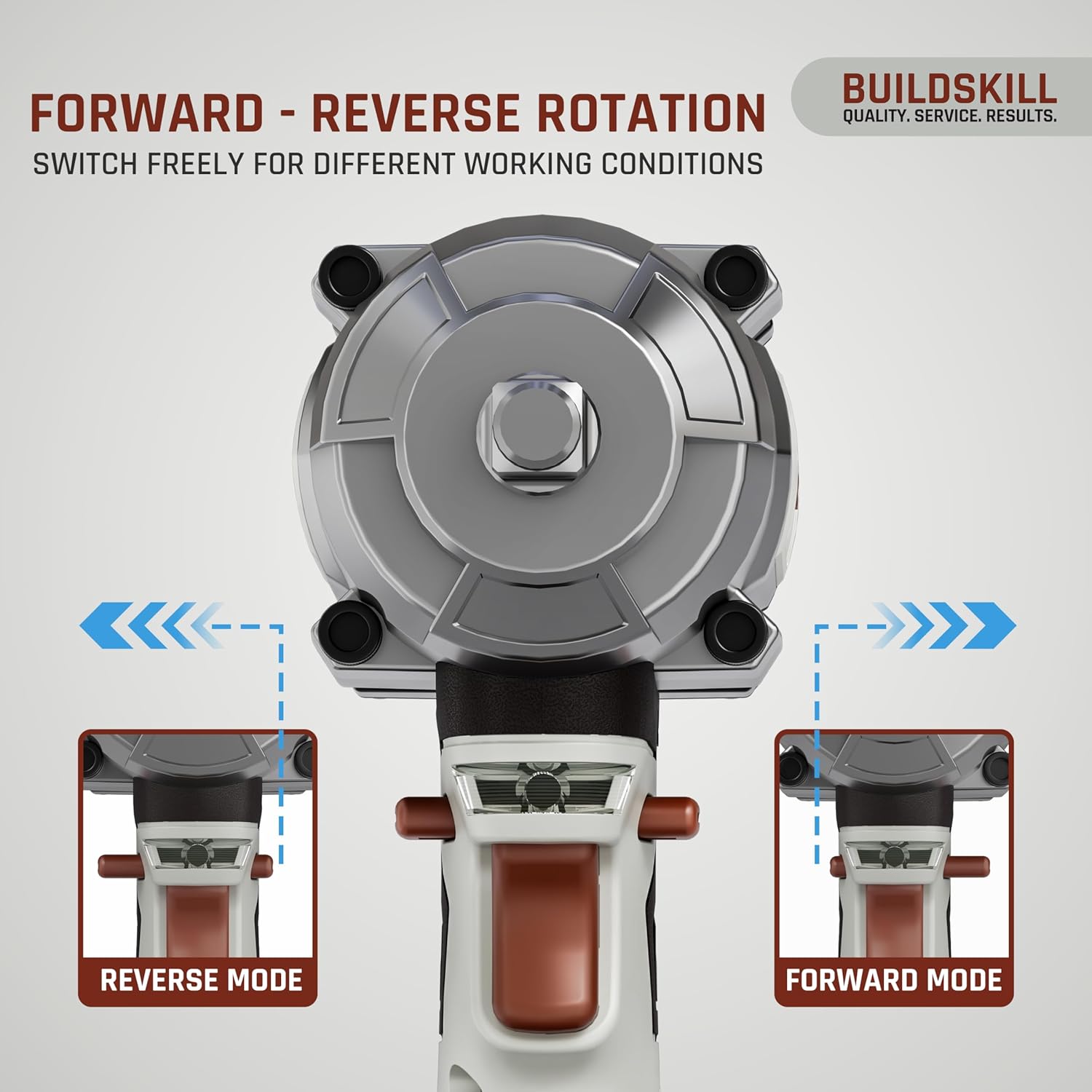 BUILDSKILL 21V - 1/2" 650NM BLDC Cordless Impact Wrench | 2 x 4.0Ah Battery | 4 Pcs Socket | LED Light | 2200-1750-1400 RPM | 2800-2550-2100 Impact Rate | 2.0A Fast Charger | Reverse Self Stop Mode