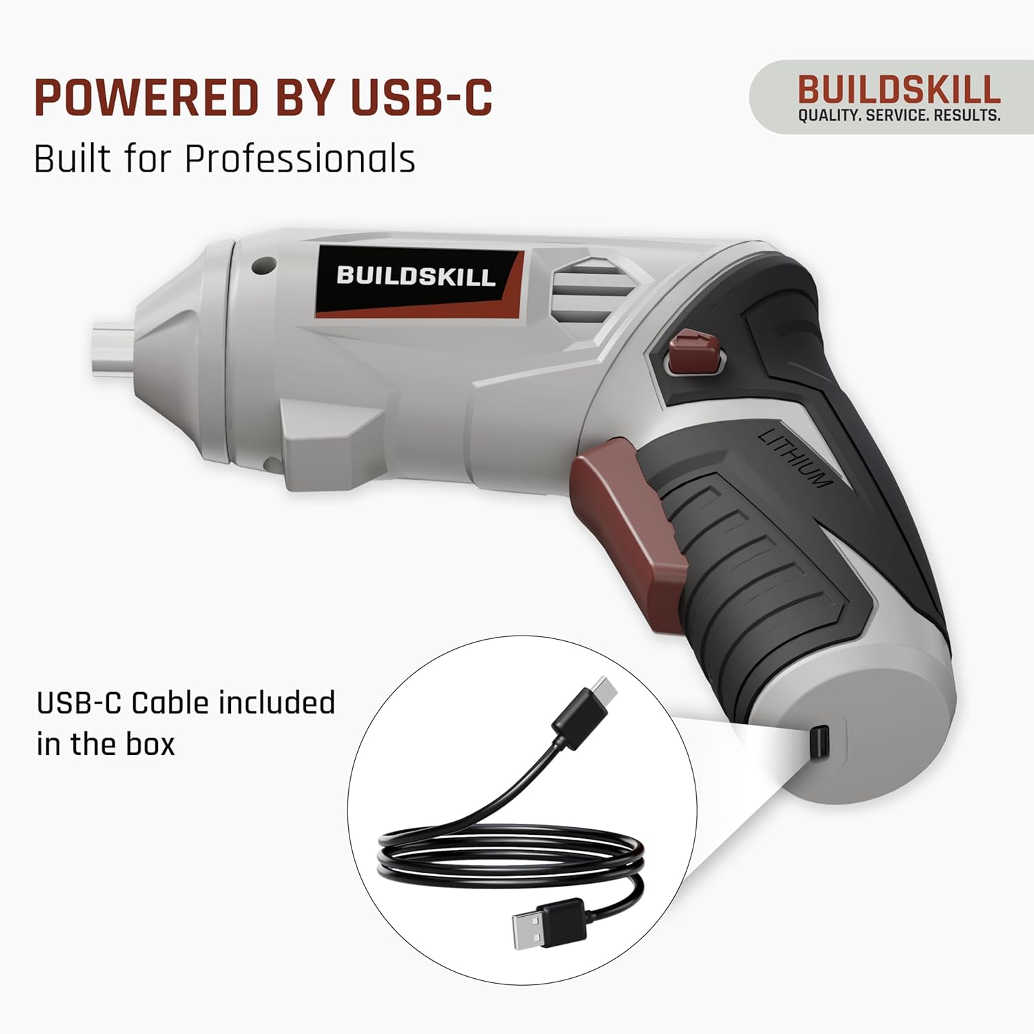 BUILDSKILL 4V Cordless Screw Driver Kit | 19 Pcs | 4 N.M. Torque | 250 RPM | Magnetic Chuck | 1.5AH Battery | Forward-Reverse | 2 position Handle Lock & LED Light | Type-C Charging cable included