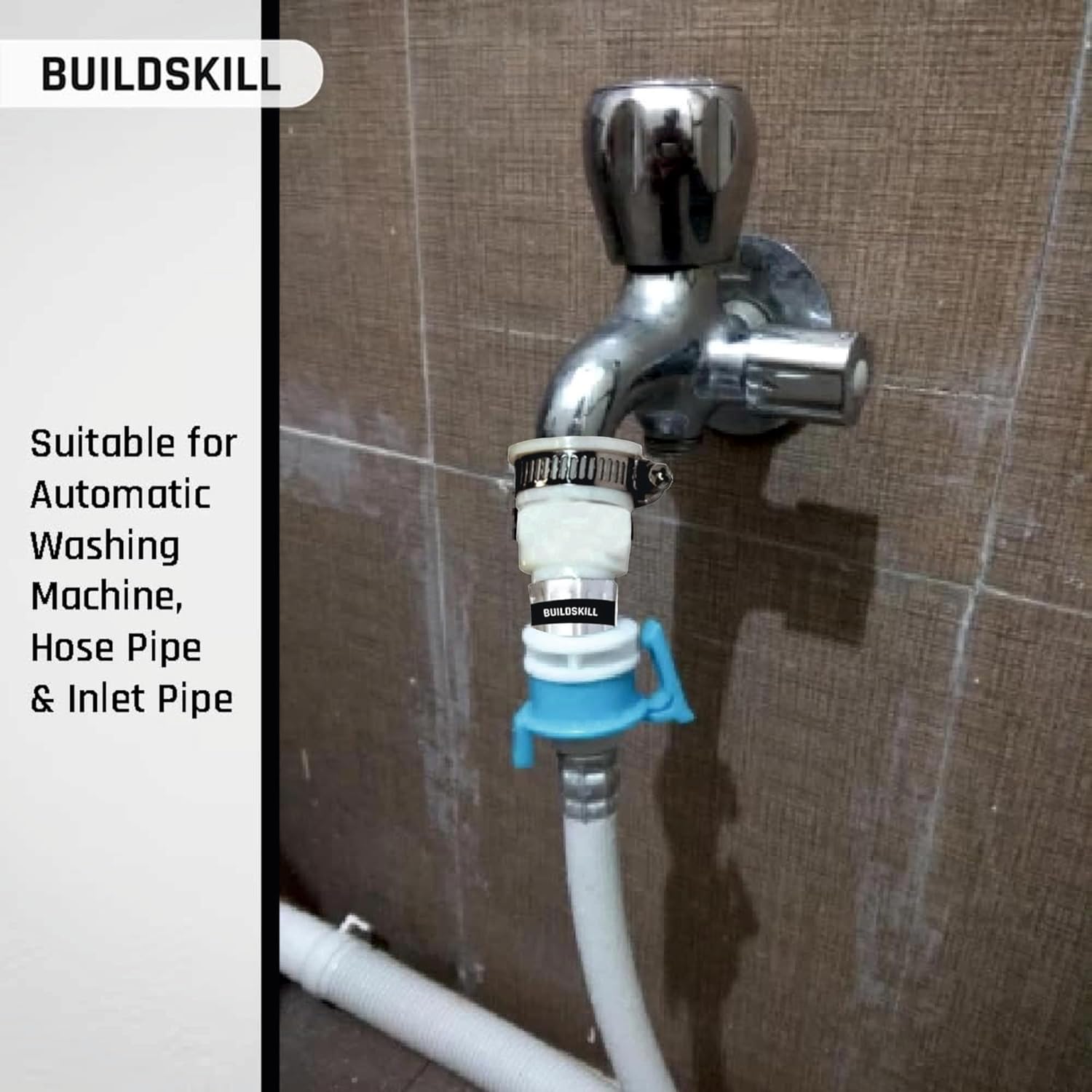 Buildskill Inlet Pipe With Tap Adaptor for Fully Automatic Washing Machine