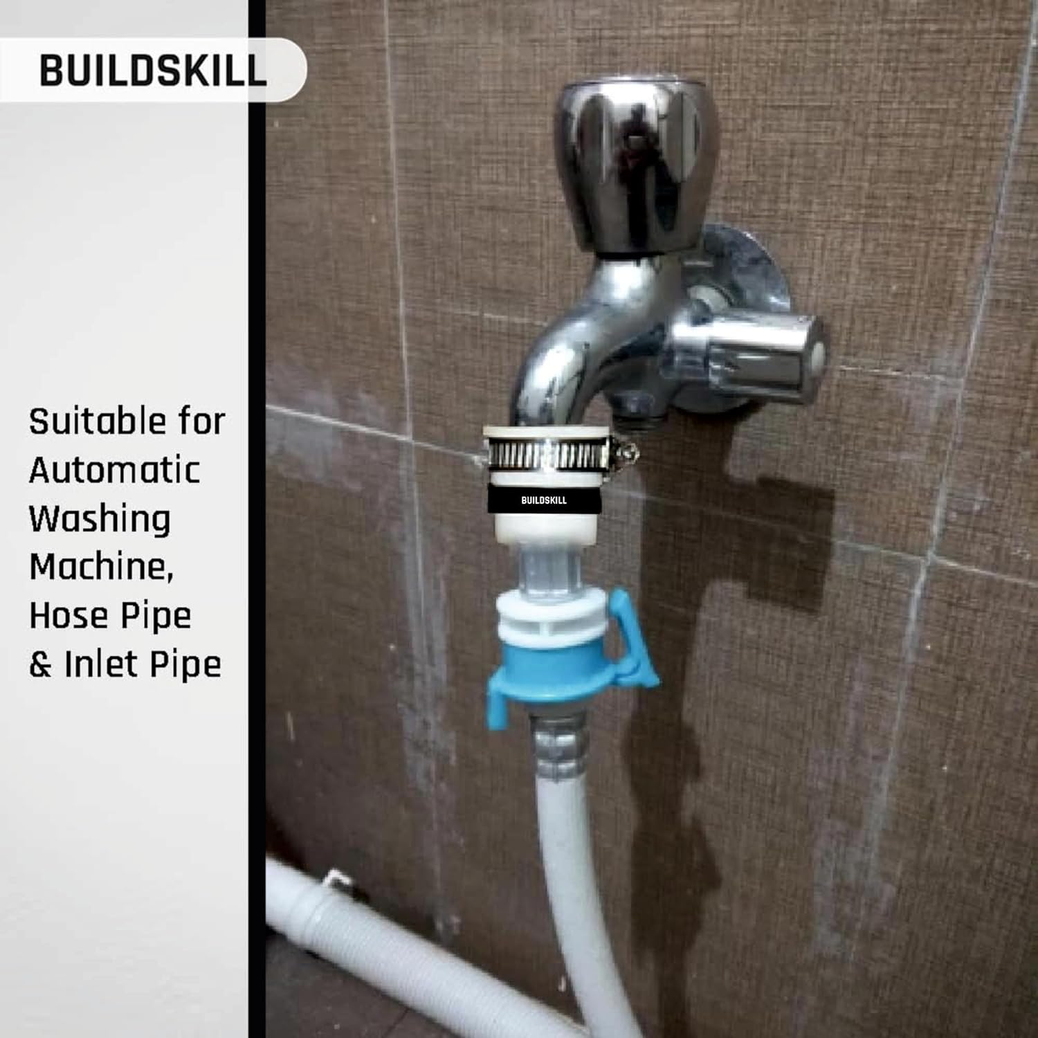 Buildskill Inlet Pipe With Tap Adaptor for Fully Automatic Washing Machine