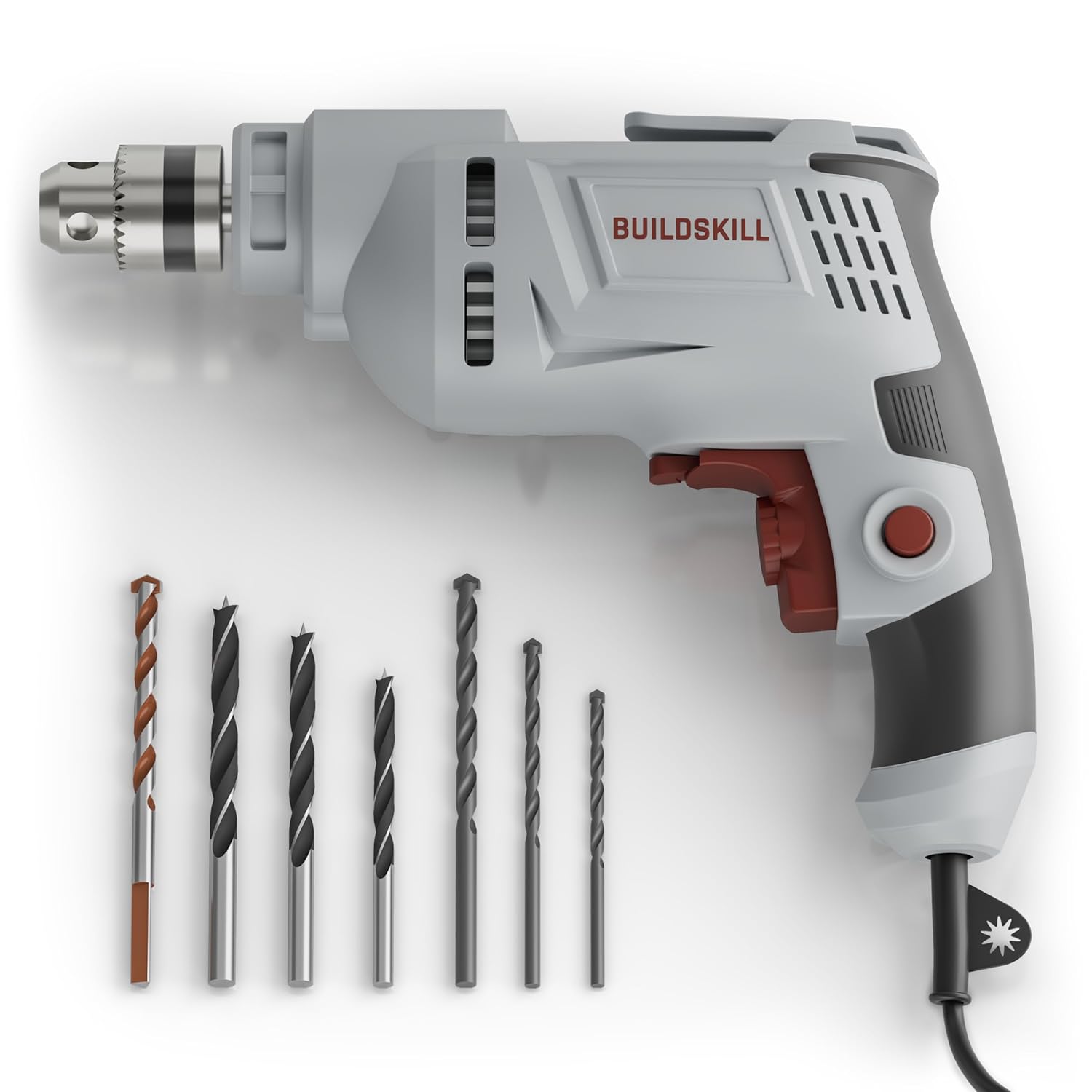 BUILDSKILL 400W Electric Drill Machine | 10MM Metal Chuck | 0-2800RPM Variable Speed | Forward-Reverse | Copper Motor | 7 Bits Set Electric Drill Machine for Wall Drilling | 1.8m Cable | Spirit Level