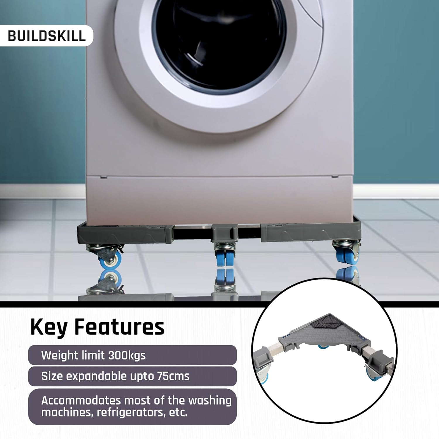 Buildskill Washing Machine Stand (8 Double Wheels)