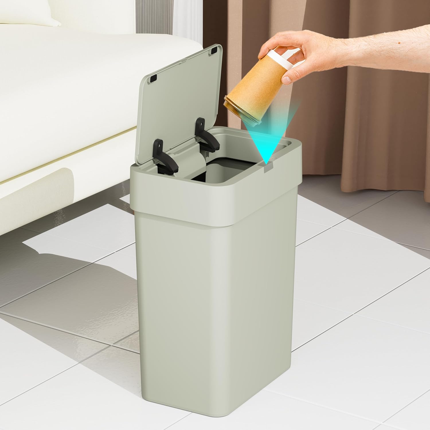BUILDSKILL 9 Litre Smart Sensor Dustbin for Home | IPX5 Waterproof | 360° Odour Lock | Soft Close & Open | ABS Body | Compact Size | Convenient & Hygienic | Touchless Smart Dustbin for Home (Grey)