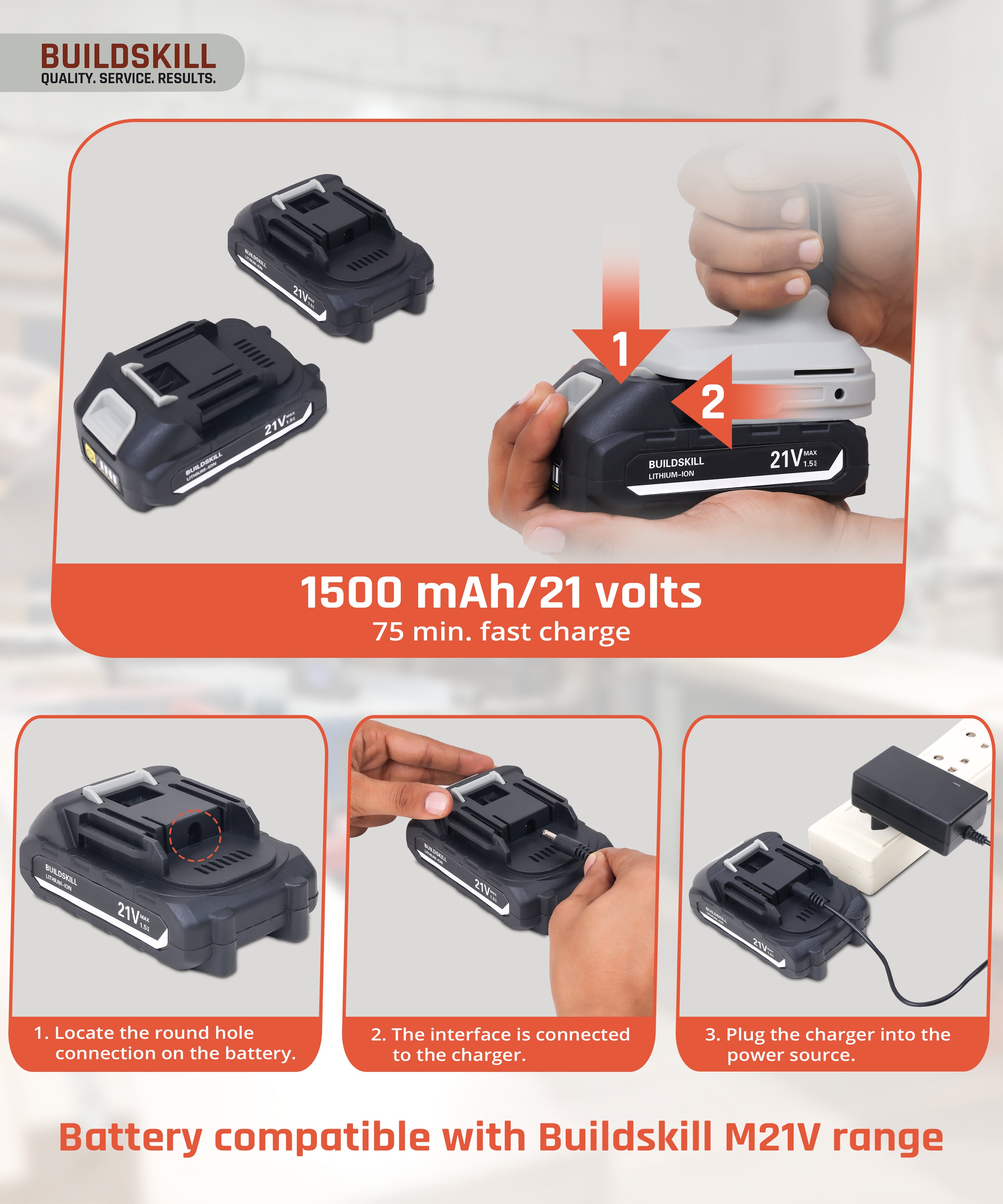 Buildskill 21V Cordless Drill Machine With BMC Kit (2X1.5B)