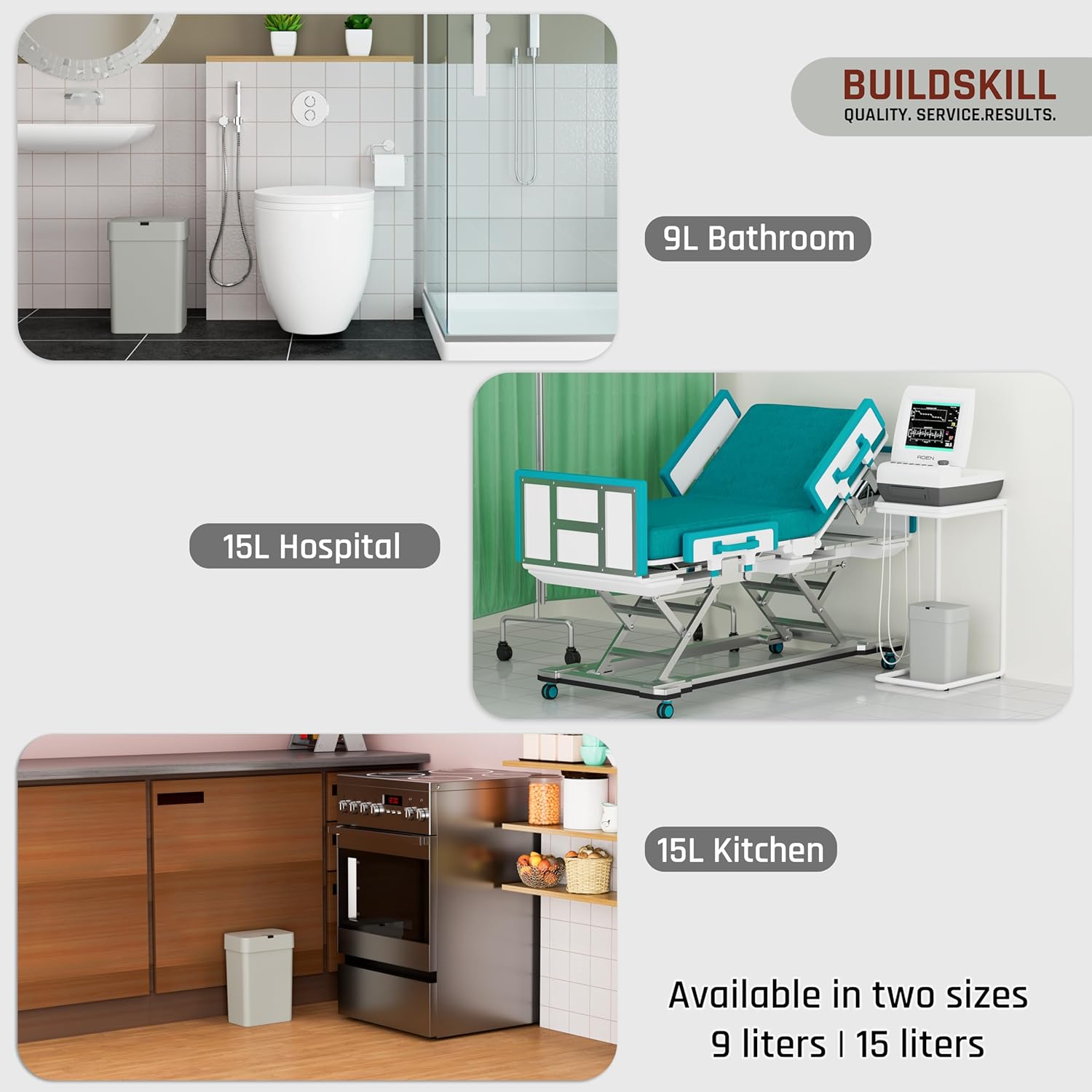 BUILDSKILL 15 Litre Smart Sensor Dustbin for Home | IPX5 Waterproof | 360° Odour Lock | Soft Close & Open | ABS Body | Compact Size | Convenient & Hygienic | Touchless Smart Dustbin for Home (Grey)