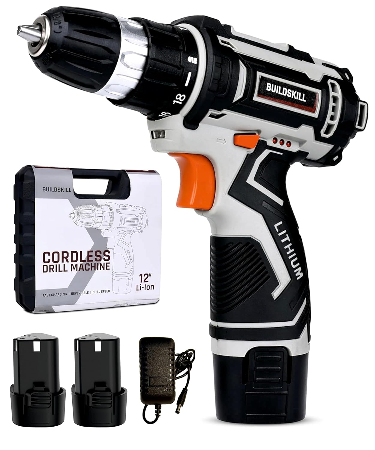 Buildskill 12V Cordless Drill Machine (2 x 1.5Ah Batteries)