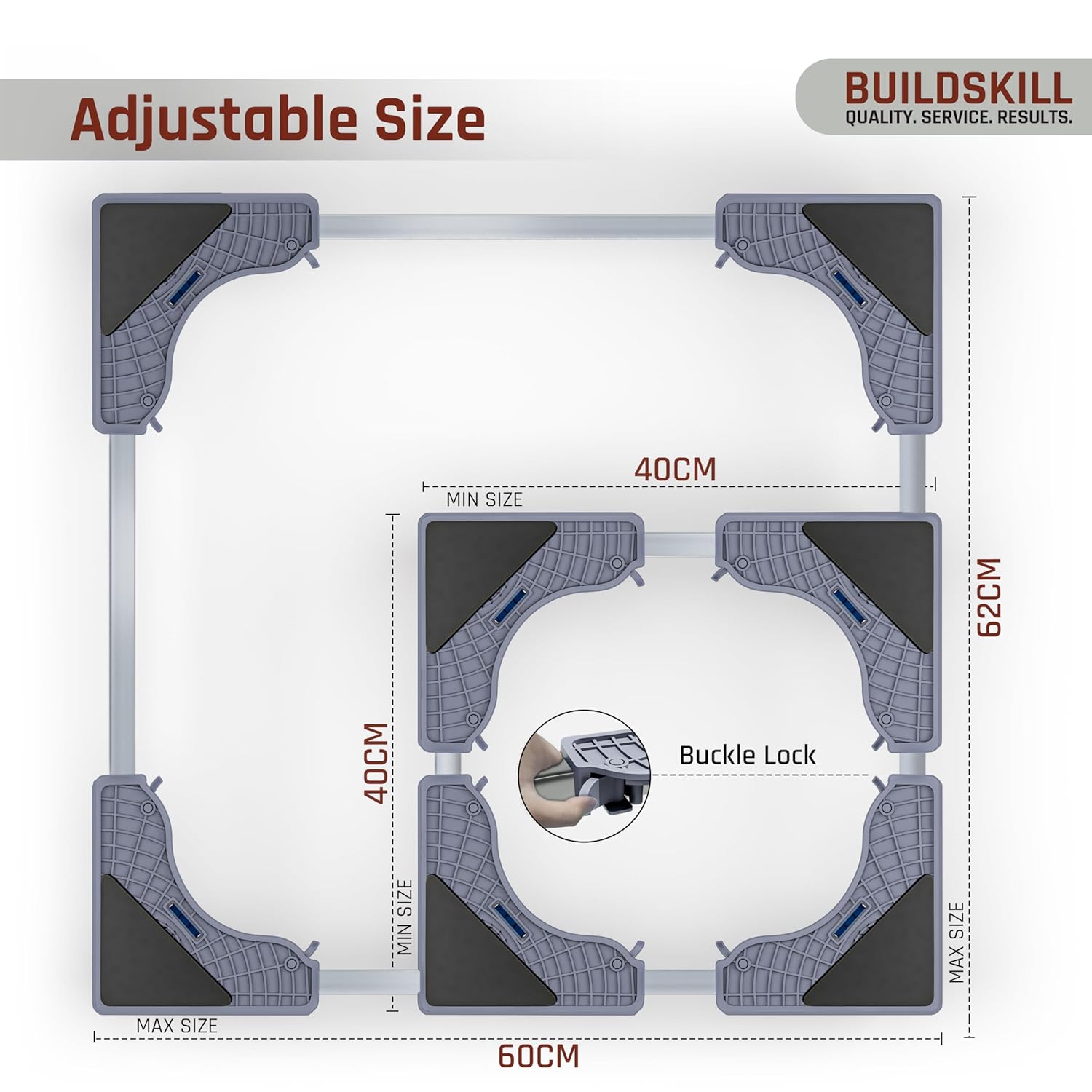 BUILDSKILL 200Kg Washing Machine Stand Adjustable | SS Tubes | 360° Rotating Double Wheels with Lock | Absorbs Vibration | Anti-Skid Top & Front Load Washing Machine Trolley (Grey)