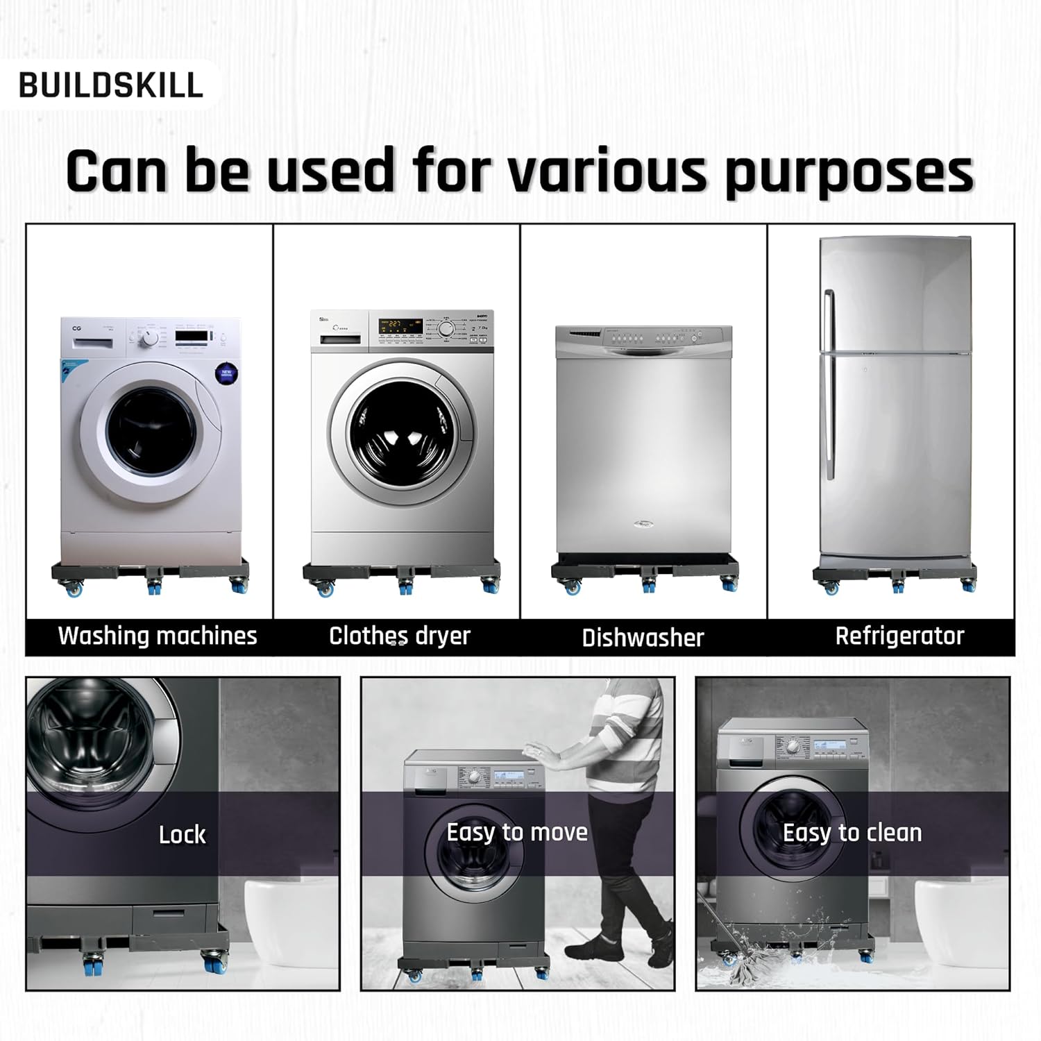 Buildskill Washing Machine Stand (8 Double Wheels)