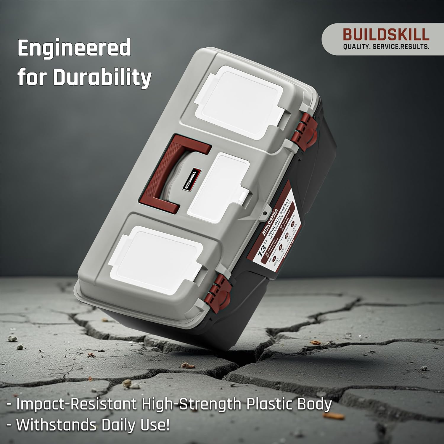 BUILDSKILL 13" Small Tool Box for Home | Convenient Top Lids & Removable Tool Tray | Secure Latch Lock | Key Hole | Heavy Duty Impact Resistant Body | Ideal Repair Toolbox for DIY & Professional Use