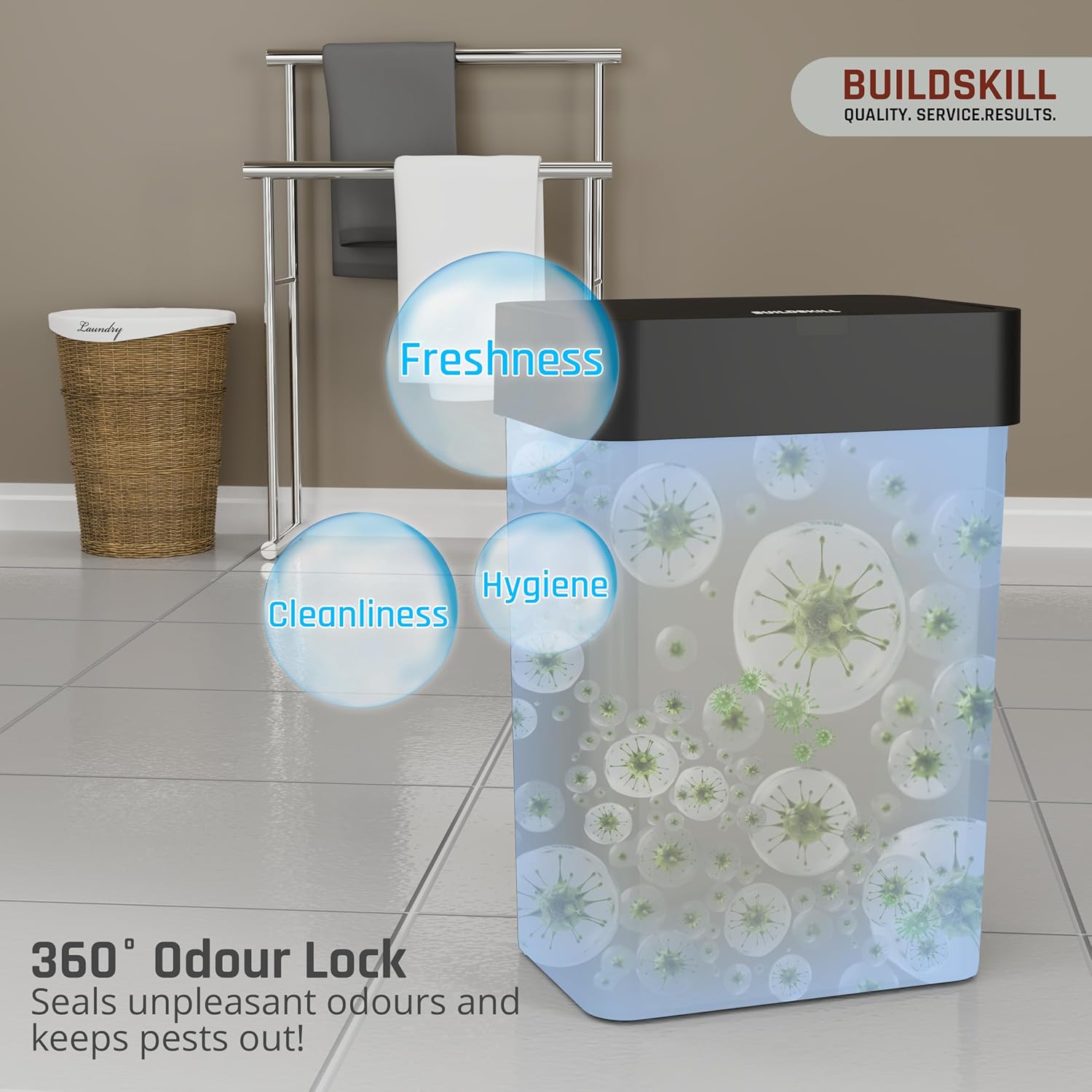 BUILDSKILL 9 Litre Smart Sensor Dustbin for Home | IPX5 Waterproof | 360° Odour Lock | Soft Close & Open | ABS Body | Compact Size | Convenient & Hygienic | Touchless Smart Dustbin for Home (Black)