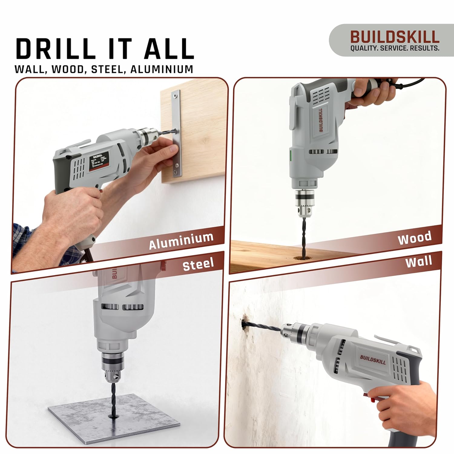 BUILDSKILL 400W Electric Drill Machine | 10MM Metal Chuck | 0-2800RPM Variable Speed | Forward-Reverse | Copper Motor | 7 Bits Set Electric Drill Machine for Wall Drilling | 1.8m Cable | Spirit Level