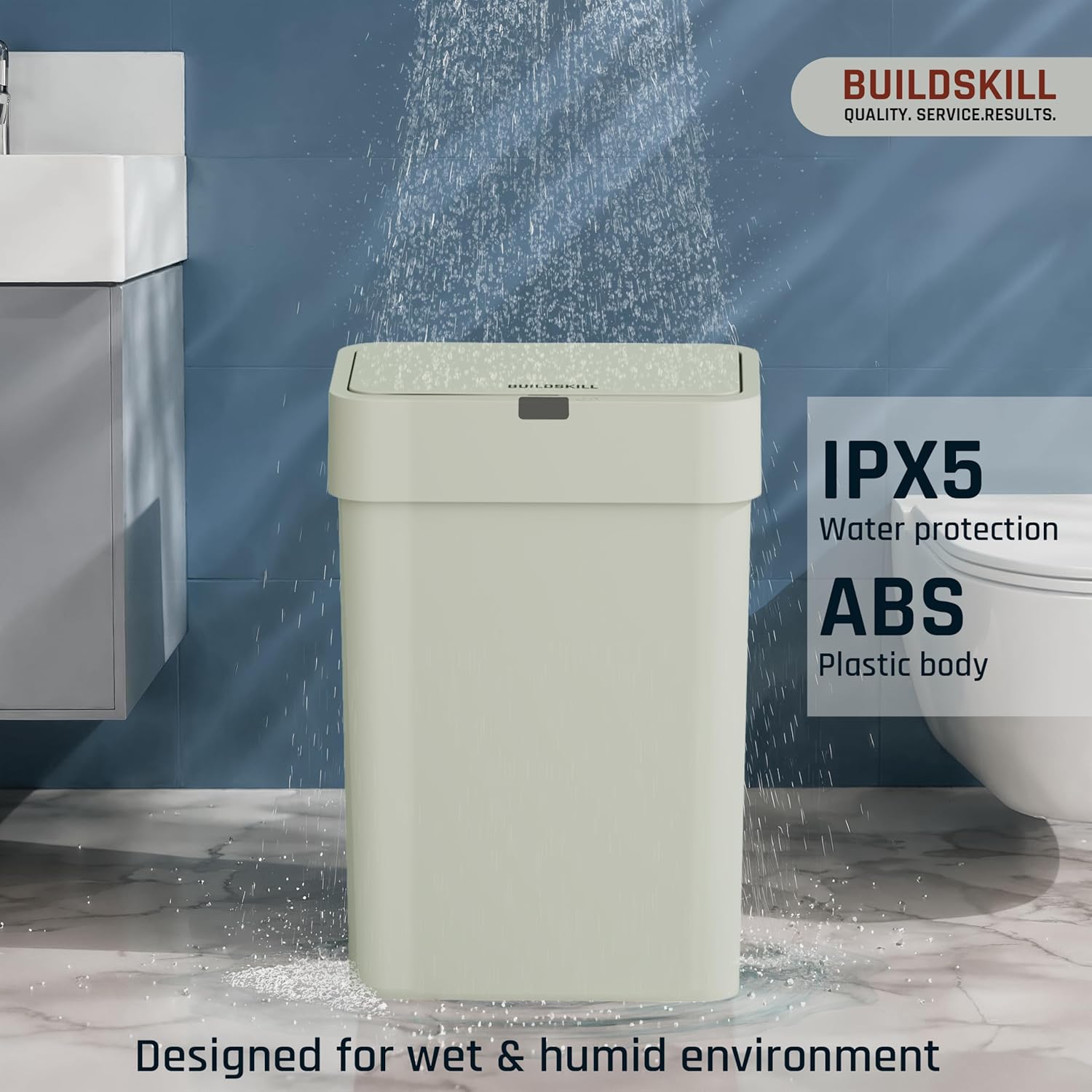 BUILDSKILL 15 Litre Smart Sensor Dustbin for Home | IPX5 Waterproof | 360° Odour Lock | Soft Close & Open | ABS Body | Compact Size | Convenient & Hygienic | Touchless Smart Dustbin for Home (Grey)