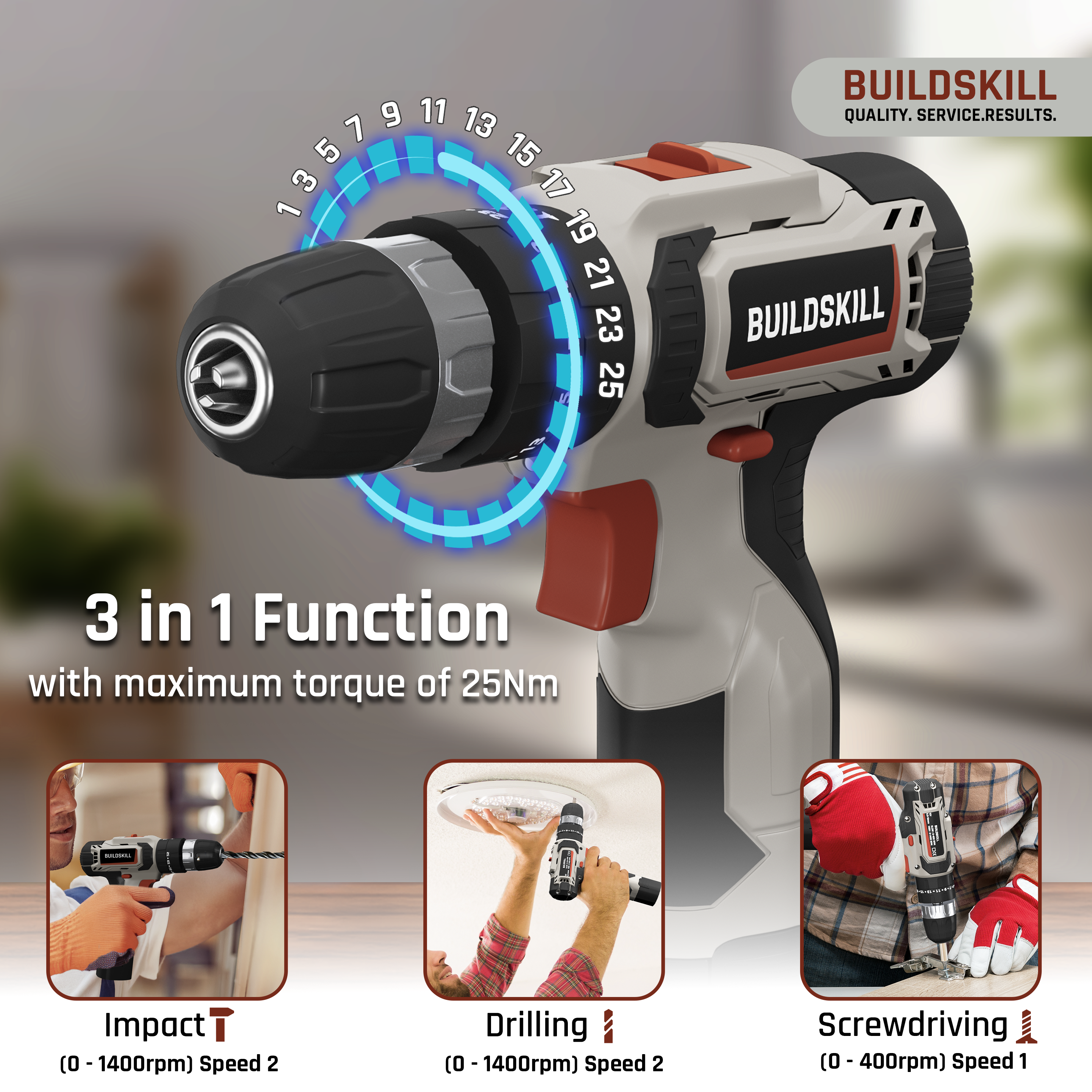 Buildskill 69 Pcs Power Drill Kit with 12V Cordless Drill Machine