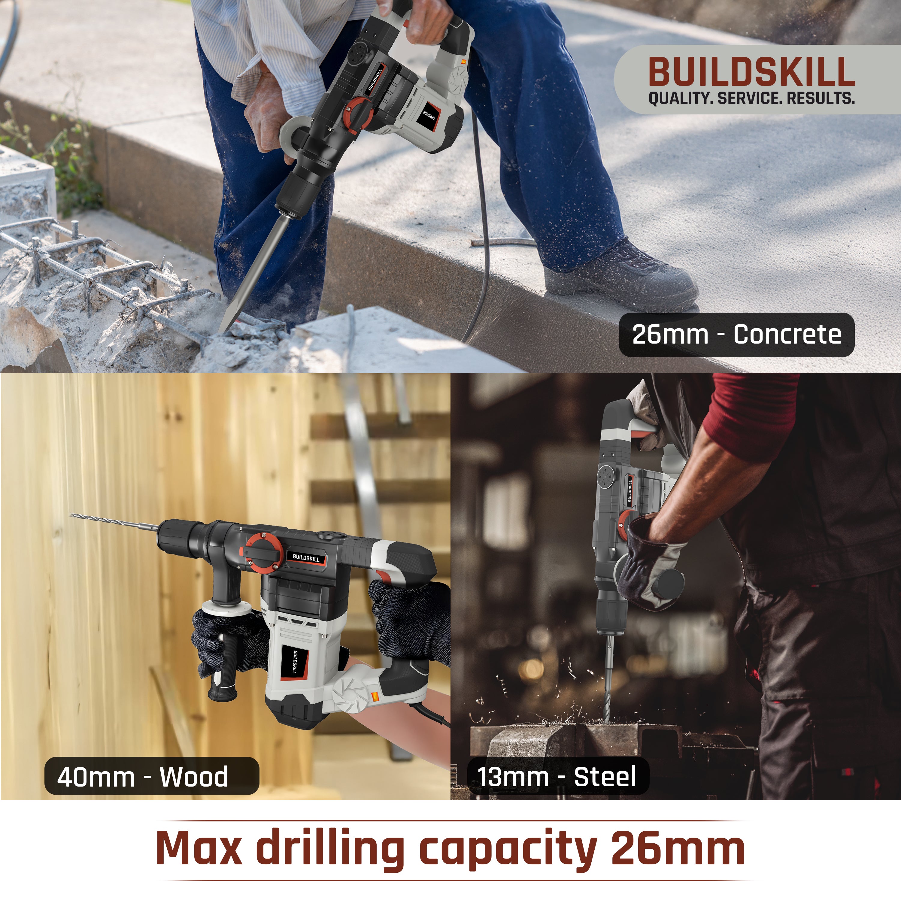 Buildskill Rotary Hammer – 26MM, 1020W for Powerful Drilling and Demolition