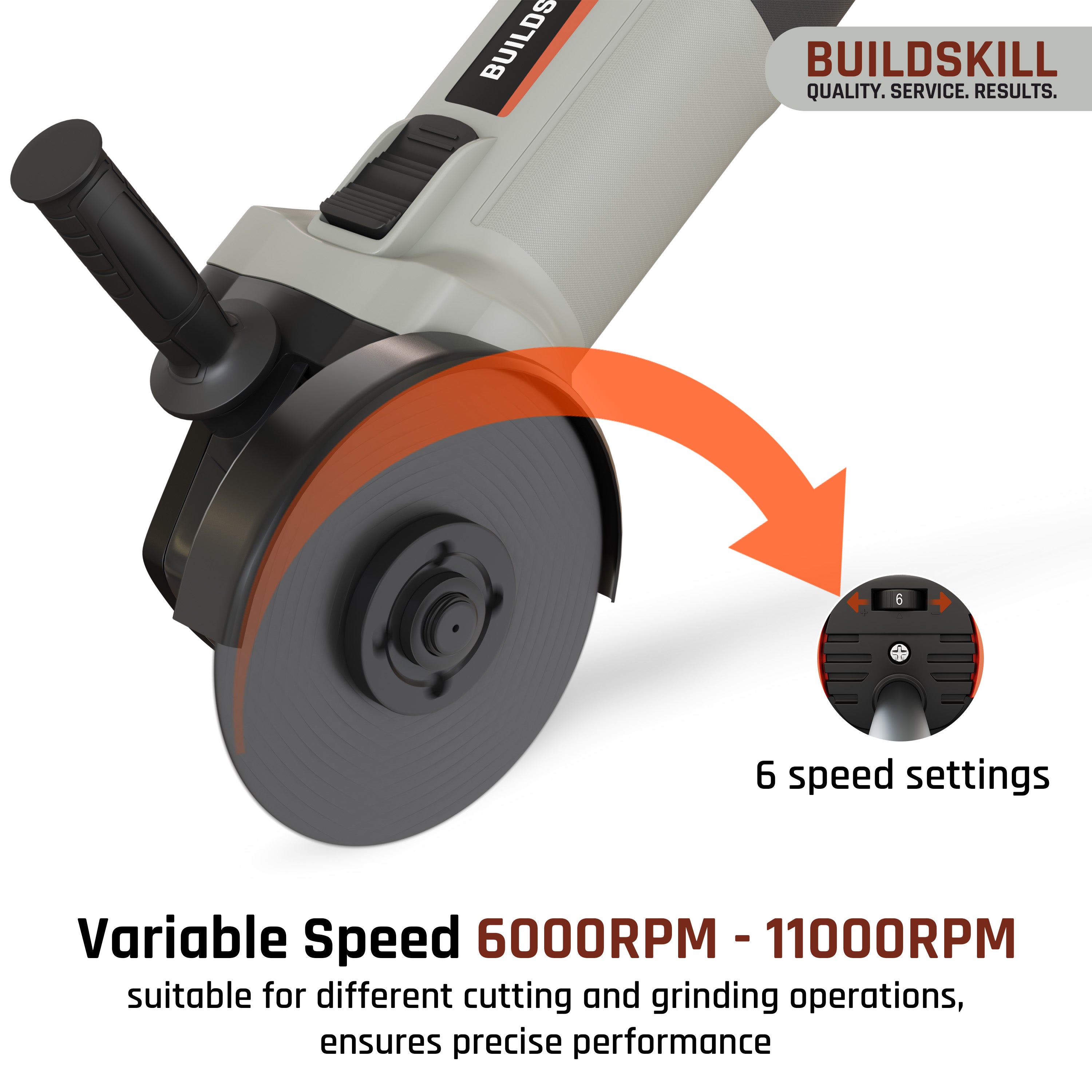Buildskill 1100W Angle Grinder with Quick Change & Variable Speed (125MM)