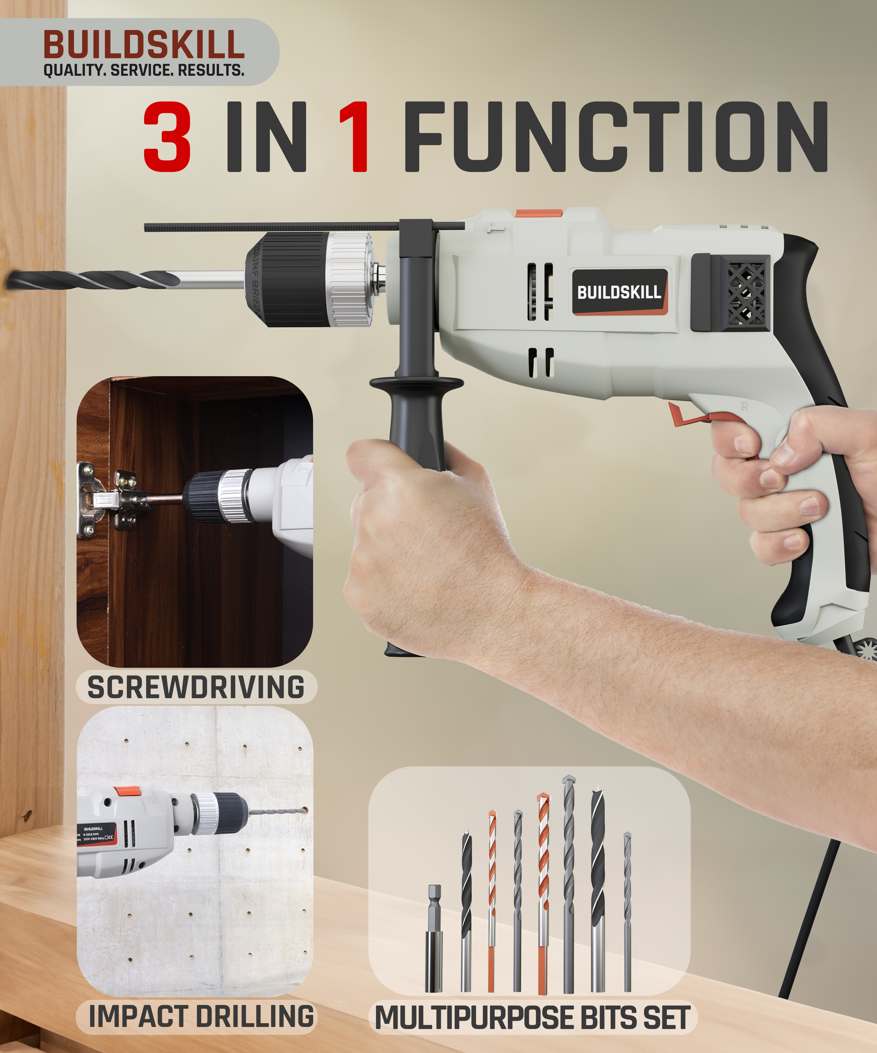 Buildskill 61 Pcs Power Drill Tool Kit With 650W Impact Drill Machine