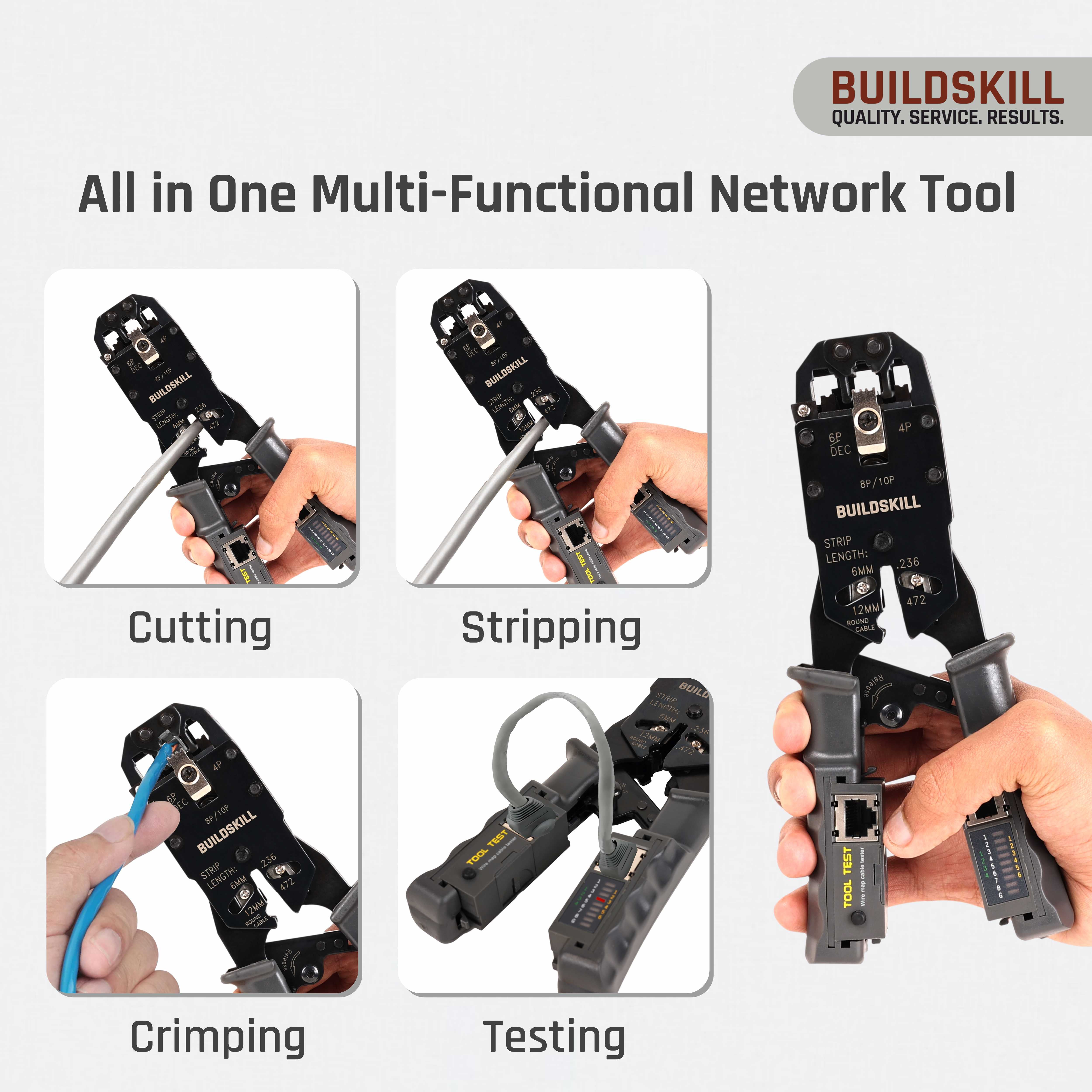 Buildskill All-in-One Network Crimping Tool, Wire Stripper, Cutter & Cable Tester