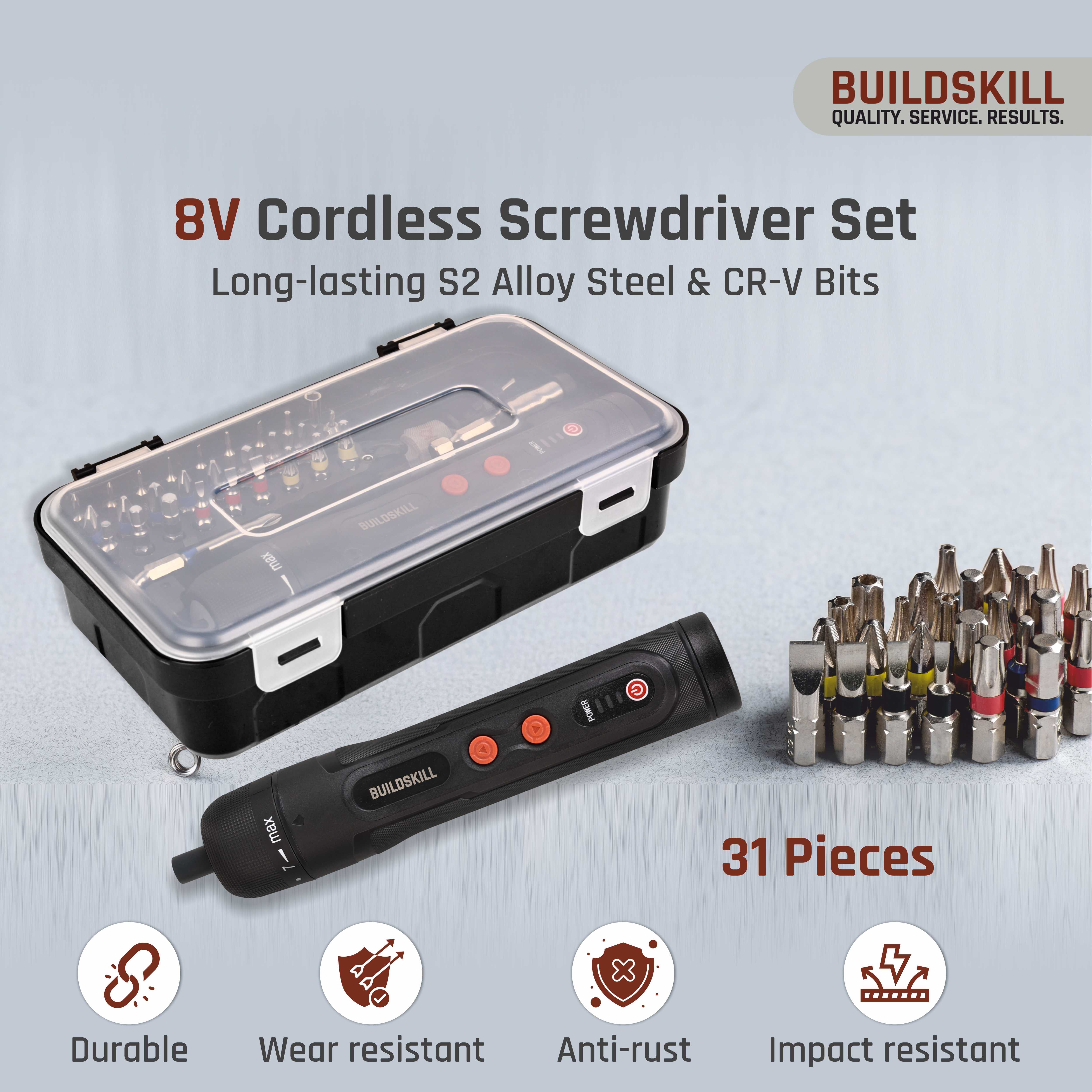 Buildskill 8V Cordless Screwdriver (31 Pcs)