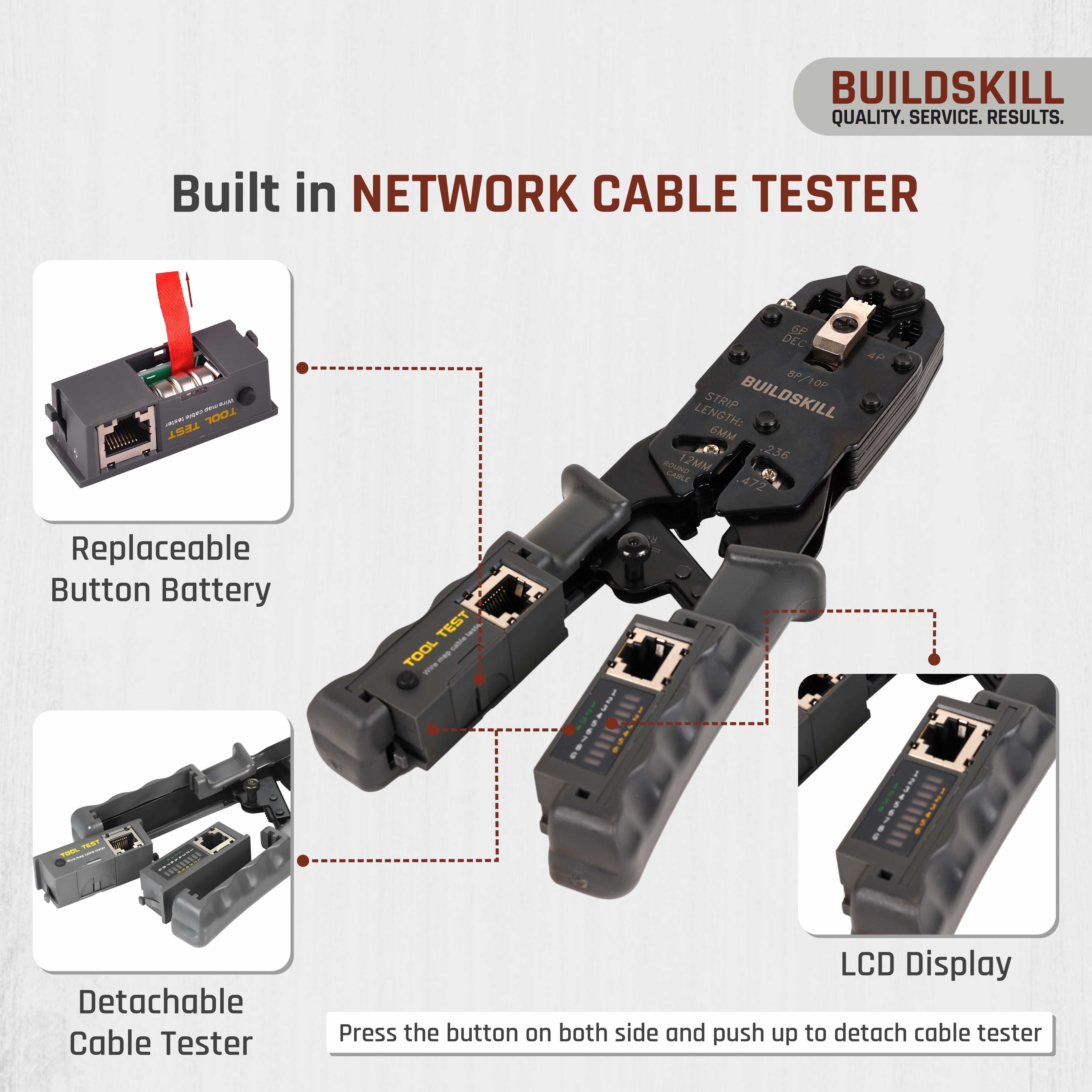 Buildskill All-in-One Network Crimping Tool, Wire Stripper, Cutter & Cable Tester