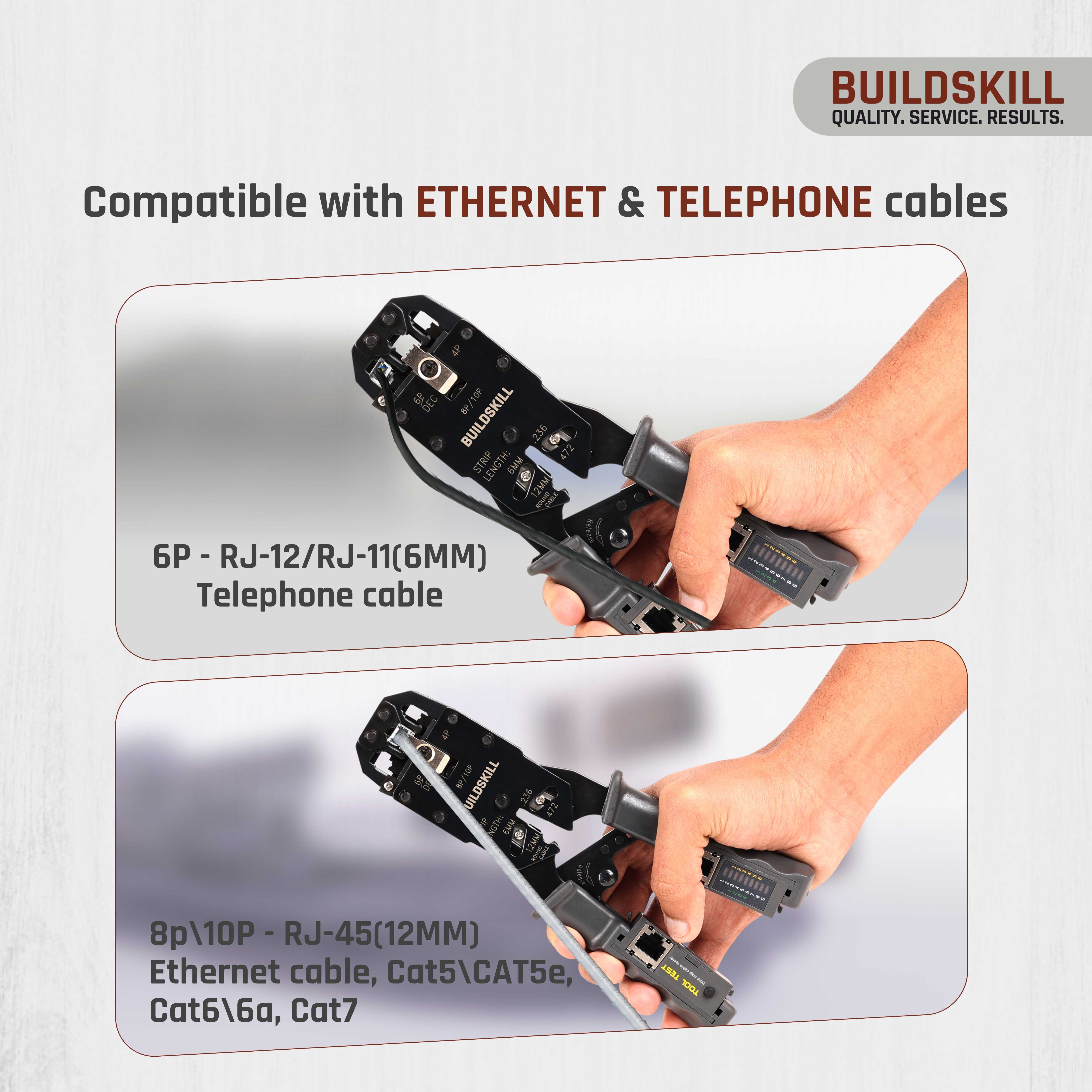 Buildskill All-in-One Network Crimping Tool, Wire Stripper, Cutter & Cable Tester