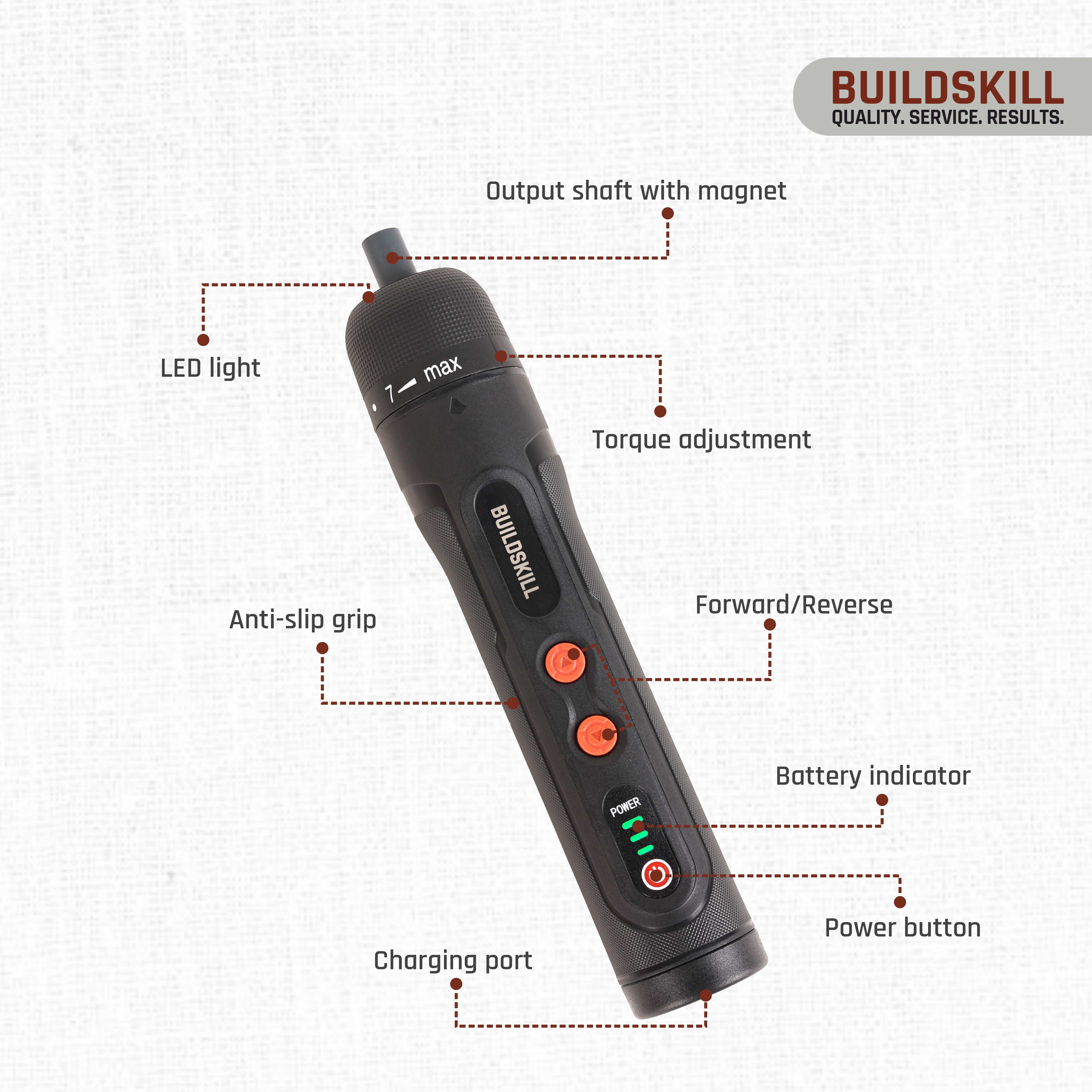 Buildskill 8V Cordless Screwdriver (31 Pcs)