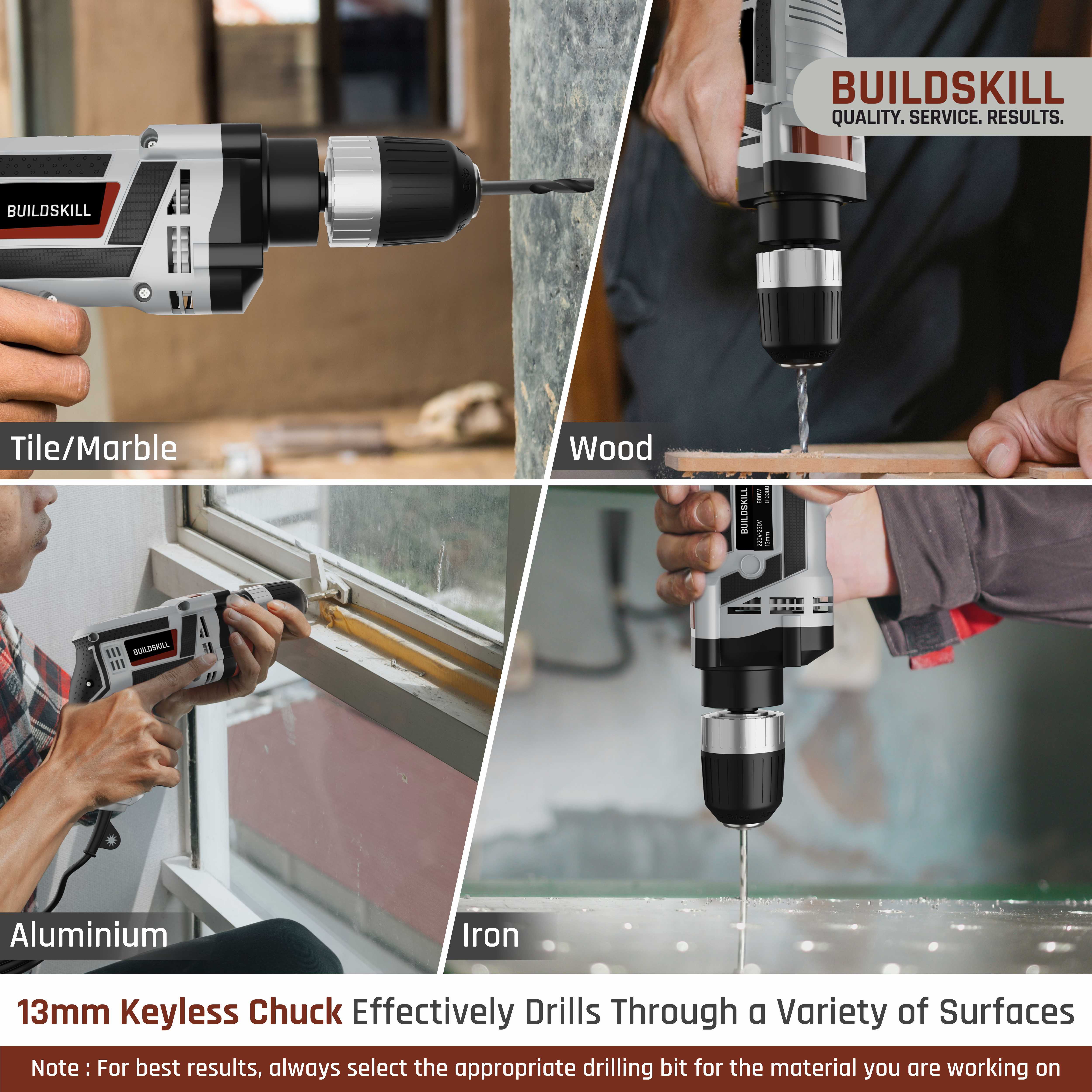 Buildskill 800W Electric Drill Machine  With 13MM Keyless Chuck