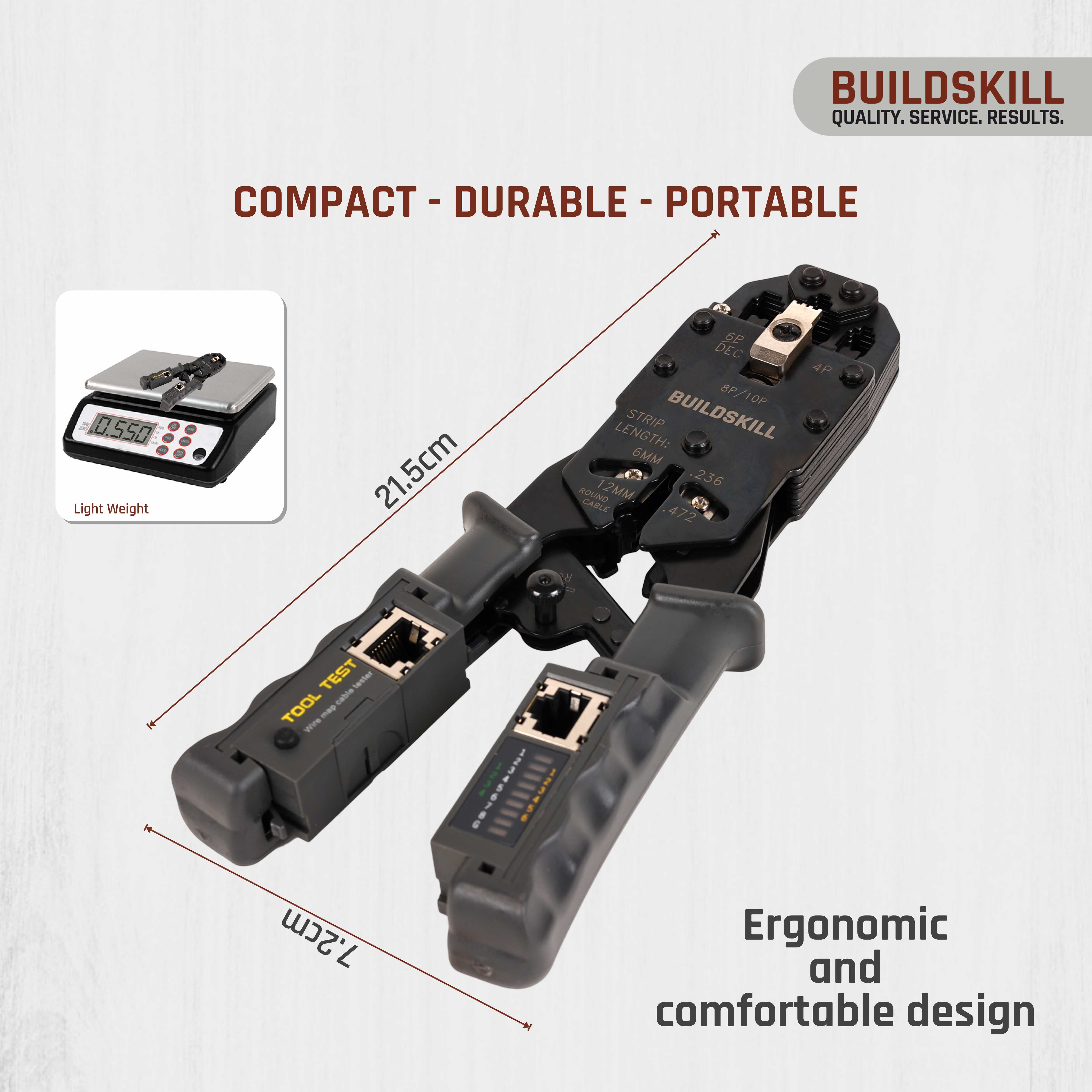 Buildskill All-in-One Network Crimping Tool, Wire Stripper, Cutter & Cable Tester