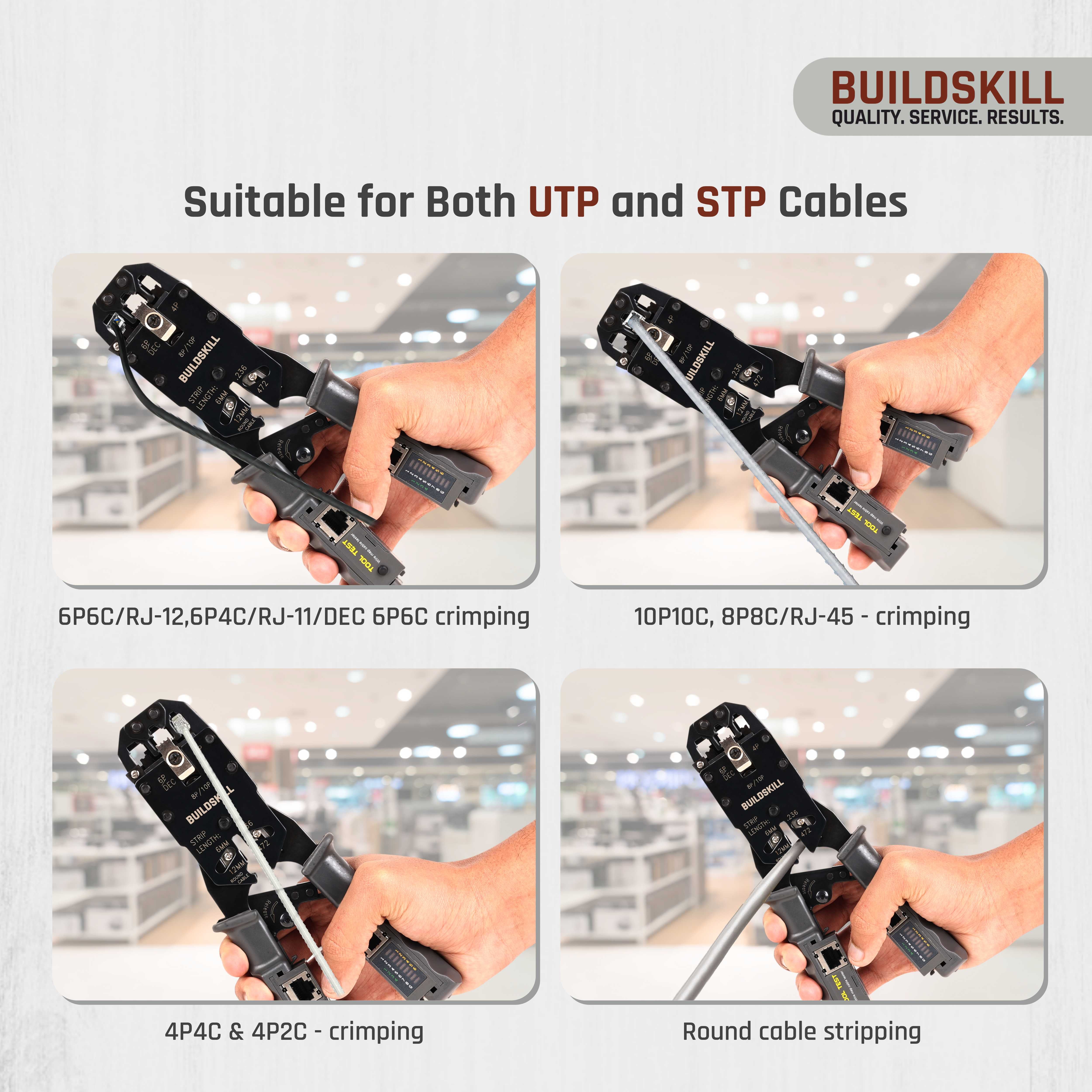 Buildskill All-in-One Network Crimping Tool, Wire Stripper, Cutter & Cable Tester