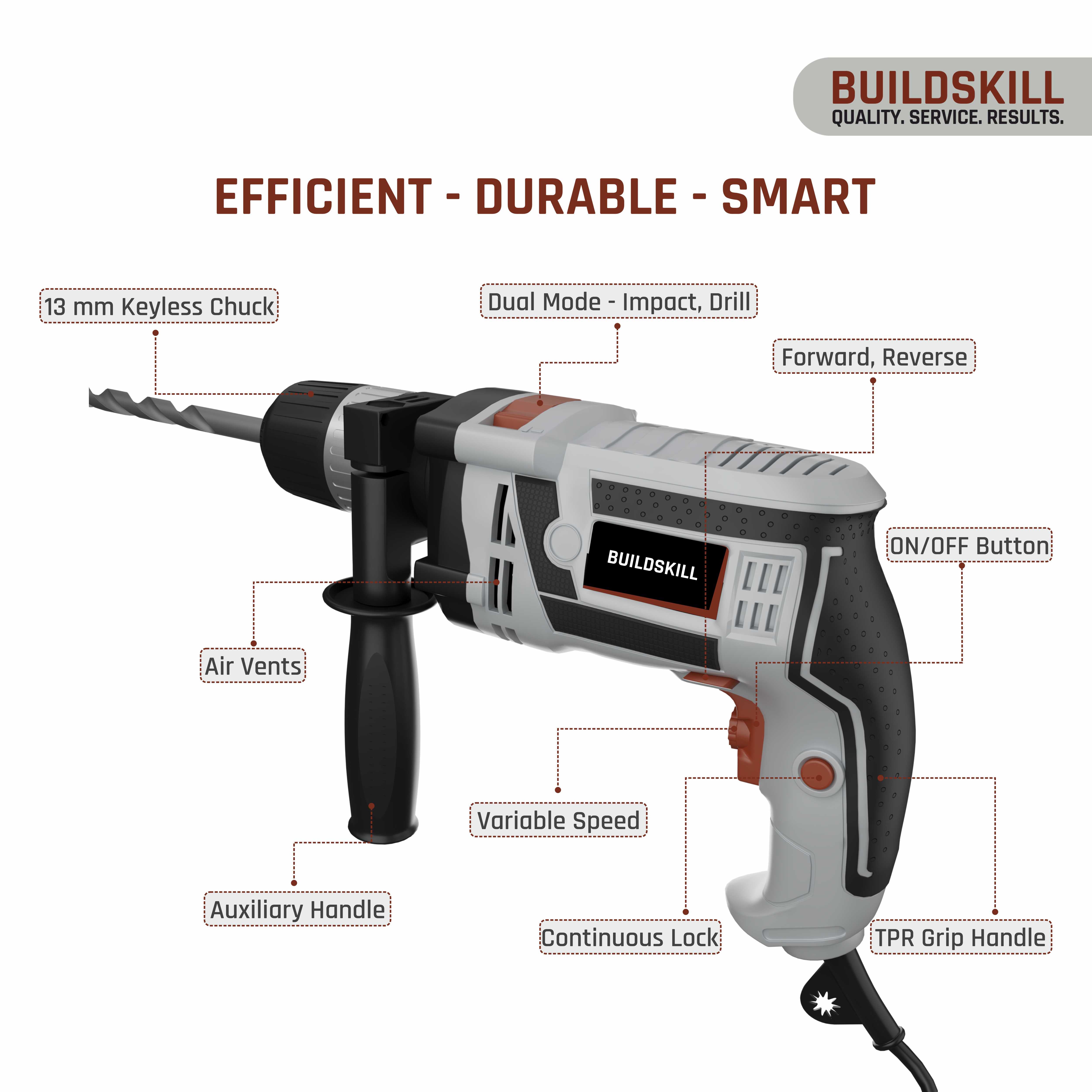 Buildskill 800W Electric Drill Machine  With 13MM Keyless Chuck