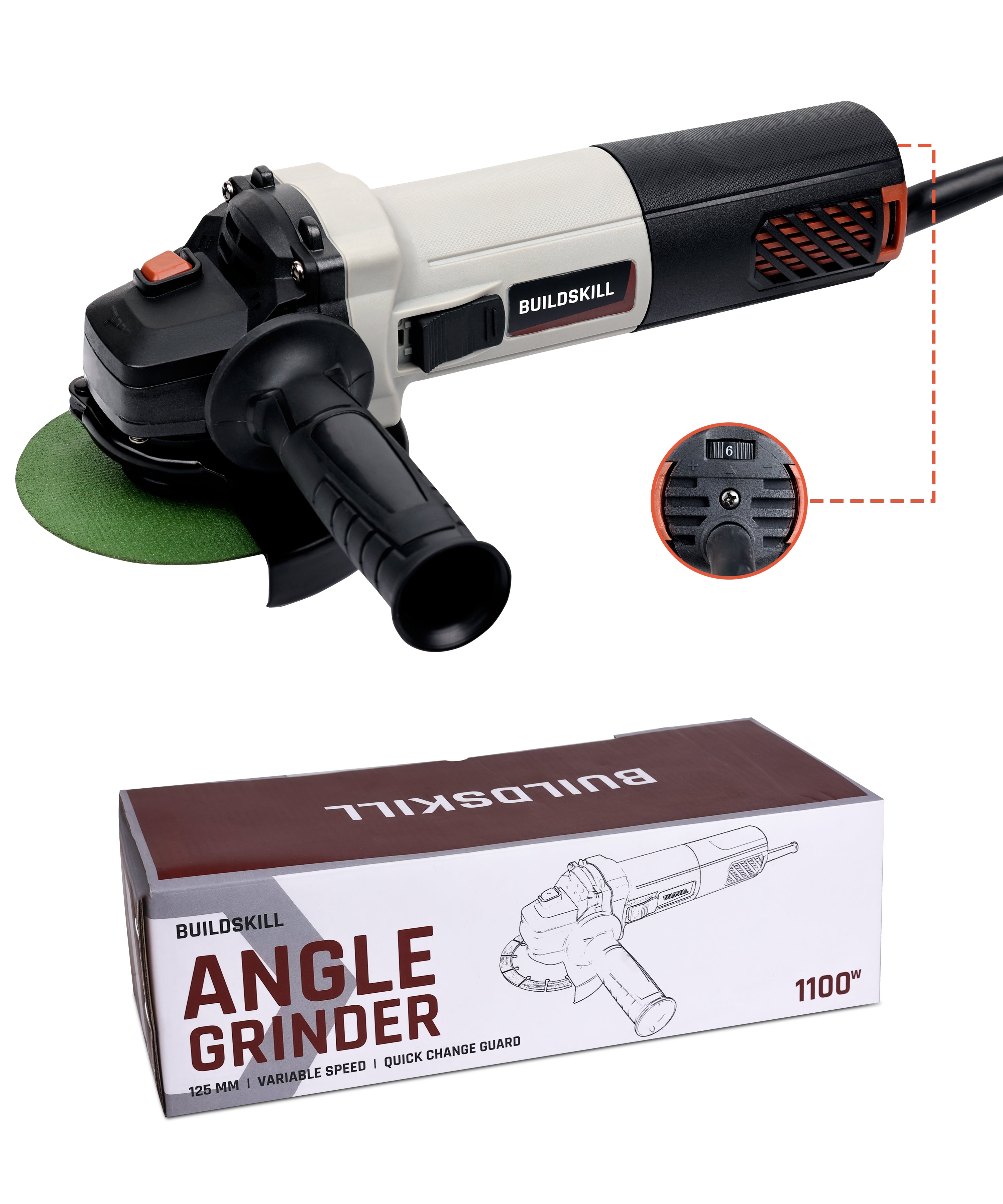 Angle Grinder 1100W 125MM QC + VS